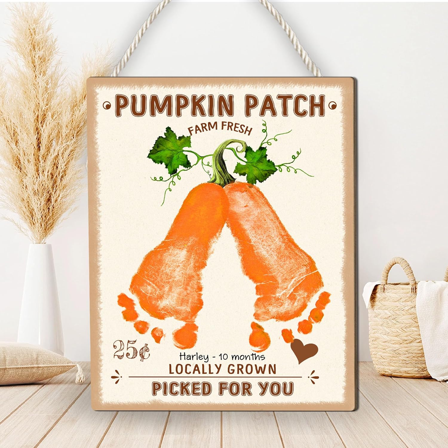 Custom DIY Baby Footprint Farm Sign Pumpkin Patch Wooden Hanging Sign