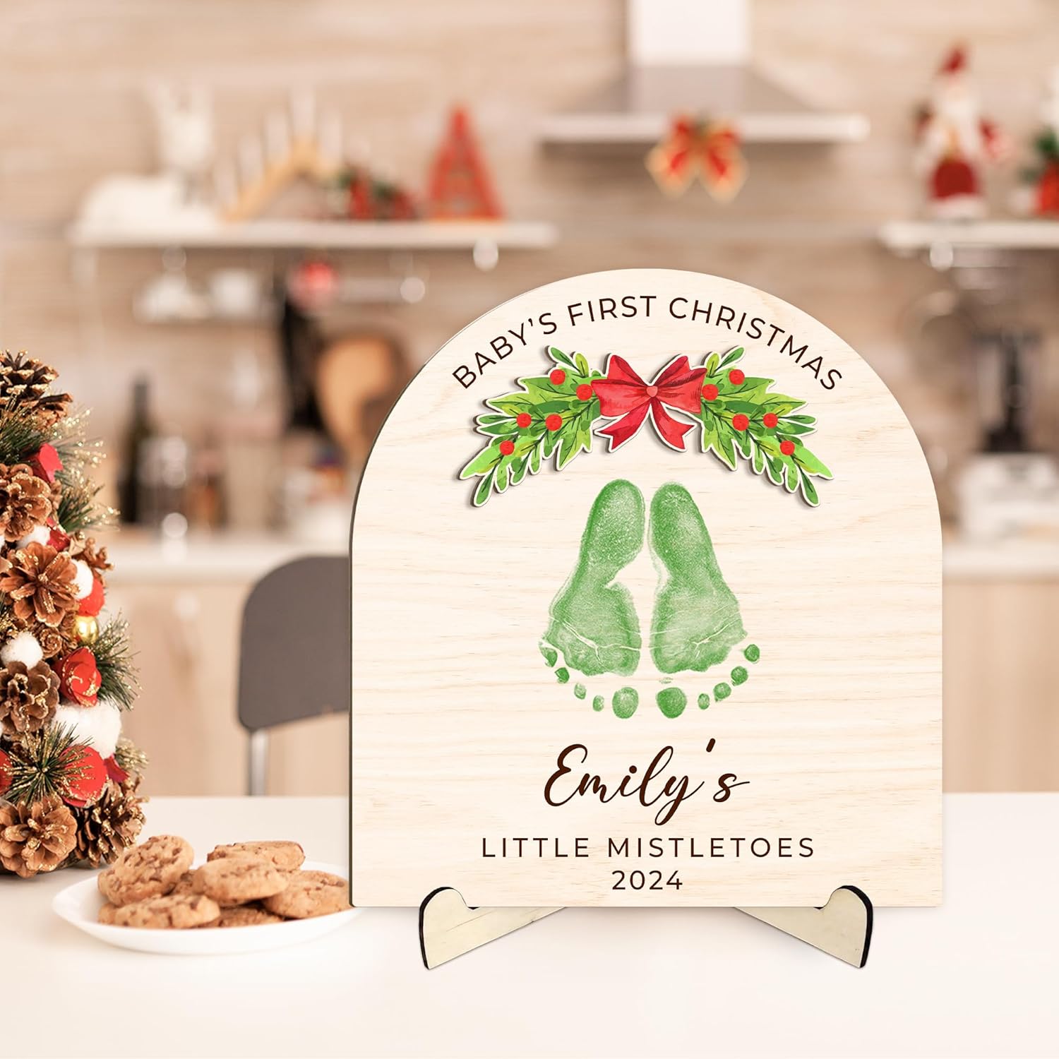 Personalized Christmas Footprint Sign with Baby Name