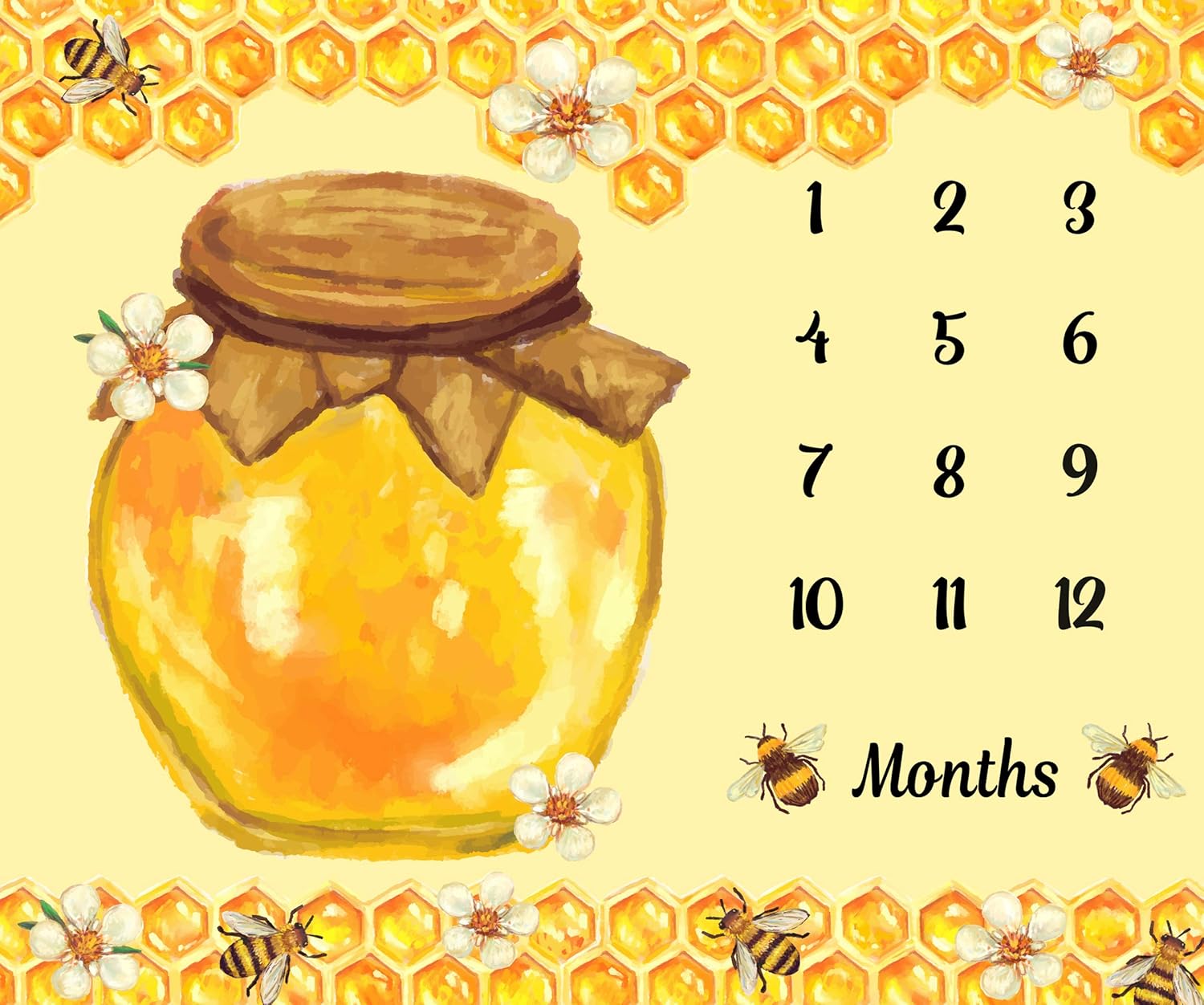 Bees Theme Baby Milestone Blanket - Soft Flannel Honey Jar Design