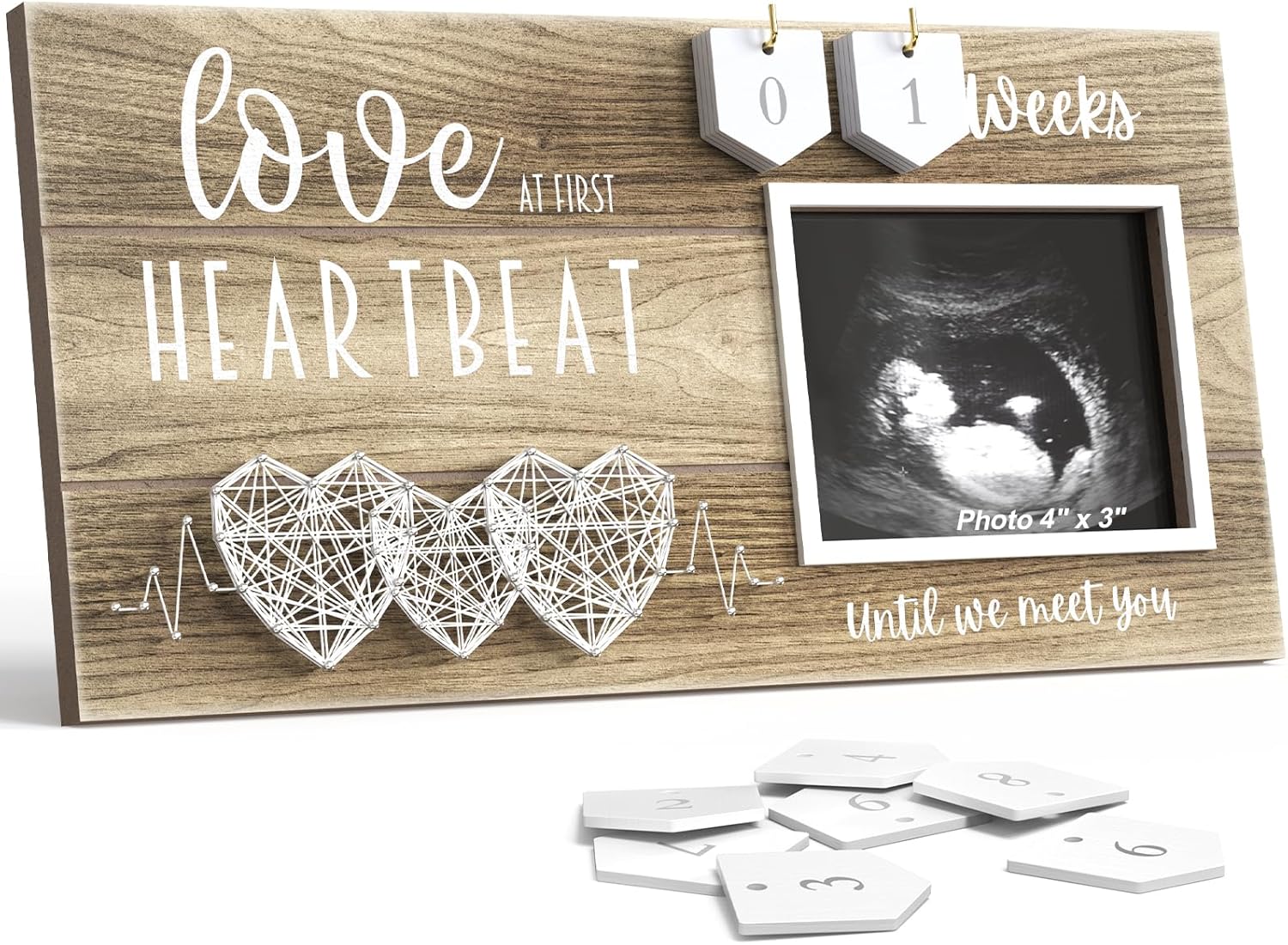 EURSET Baby Sonogram Frame with Countdown 3 Hearts Design