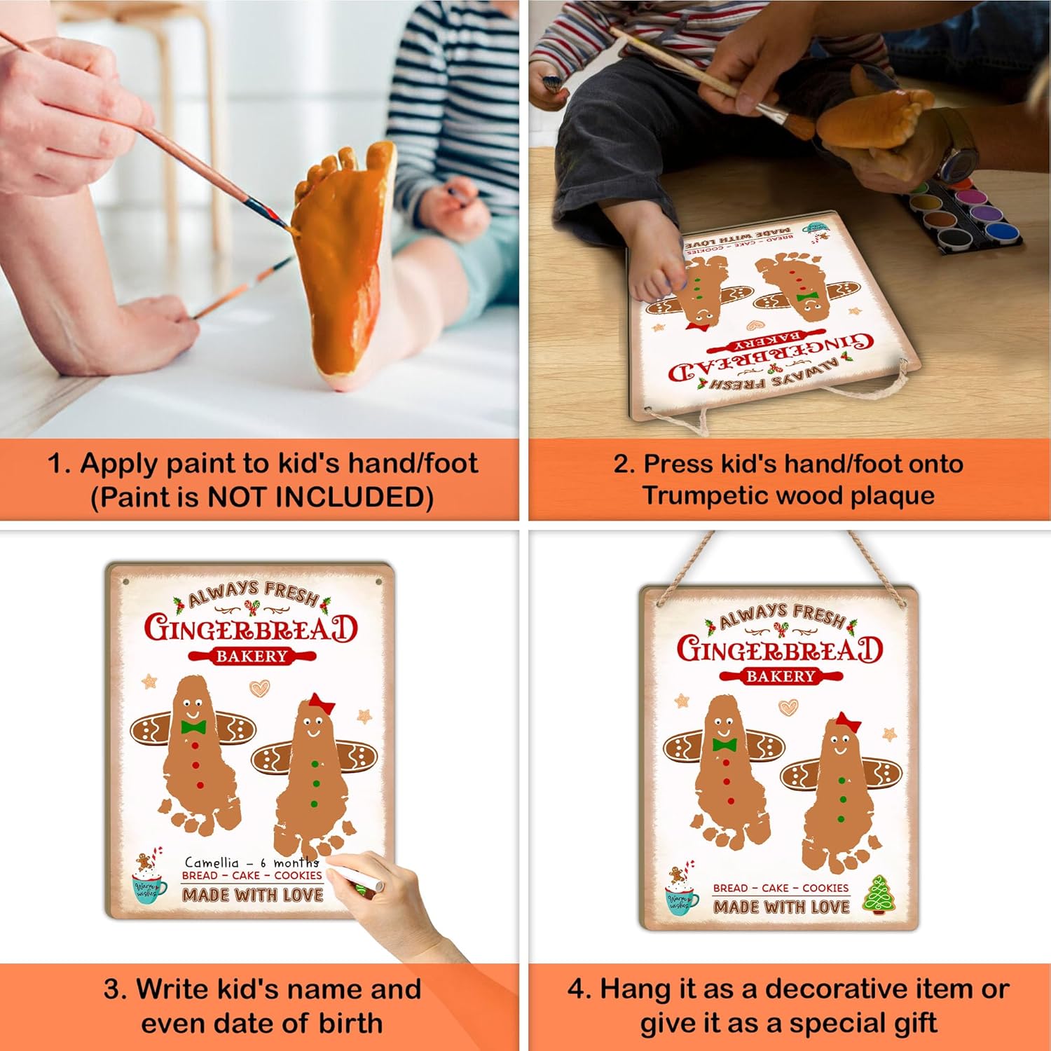 Gingerbread Baby Footprint Christmas DIY Hanging Sign