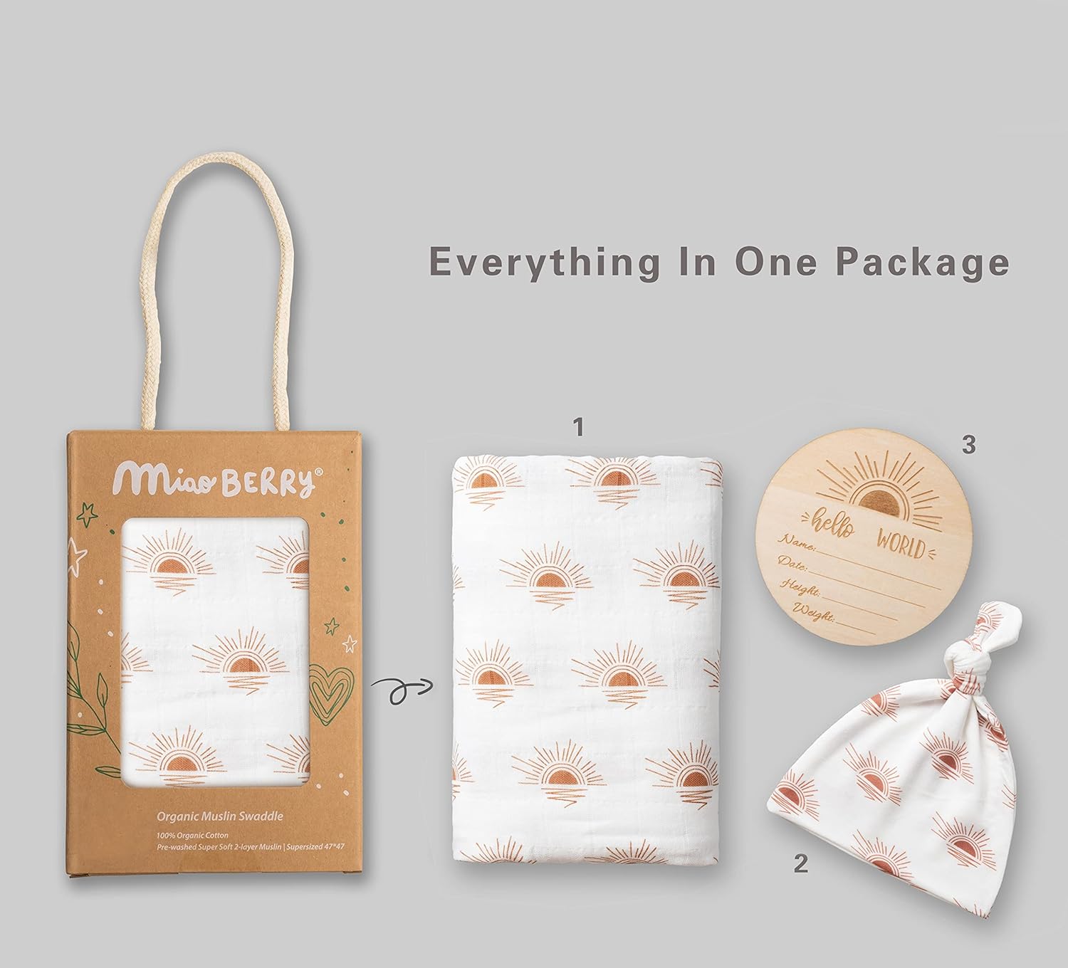 Miaoberry Organic Cotton Baby Muslin Swaddle Blanket Set