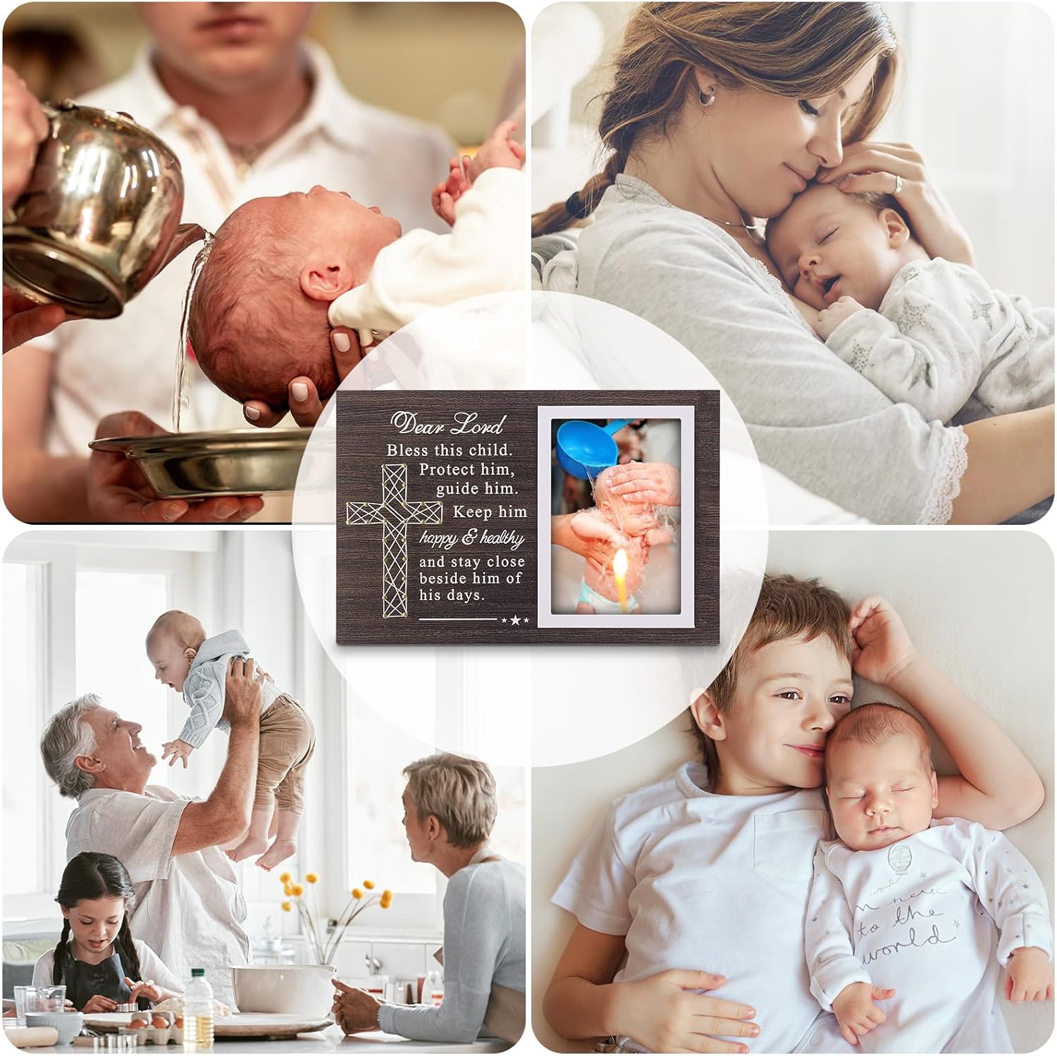 Yakucho Baptism Frame for Boys and Girls - 4x6 Inch Double Frame with Blessing Card