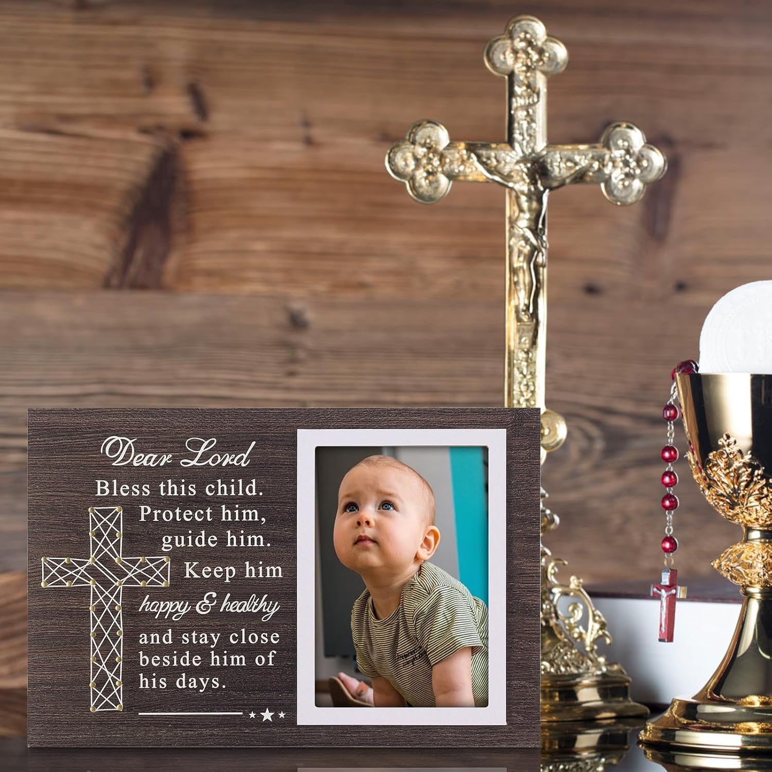 Yakucho Baptism Frame for Boys and Girls - 4x6 Inch Double Frame with Blessing Card