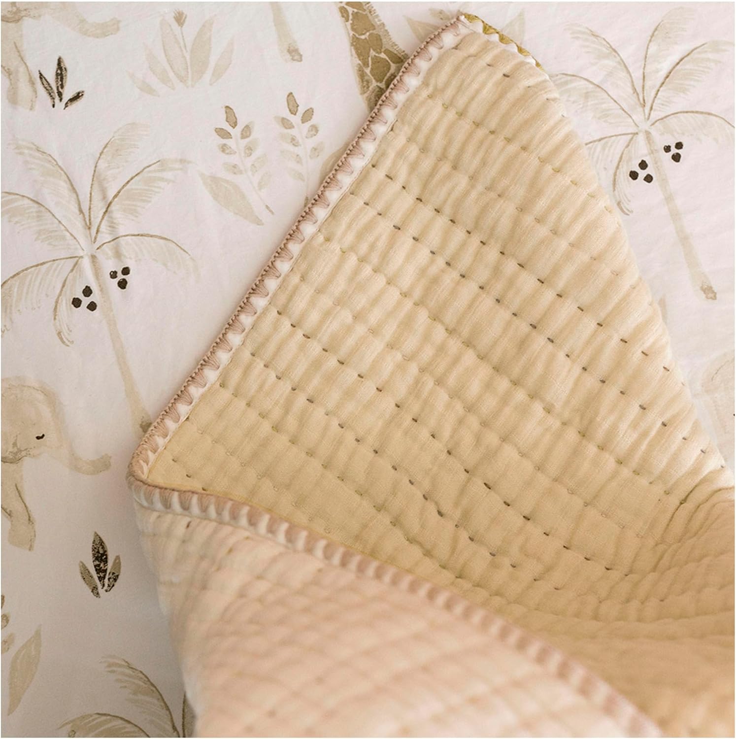 Crane Baby Quilted Cotton Blanket 36x36 Light Yellow