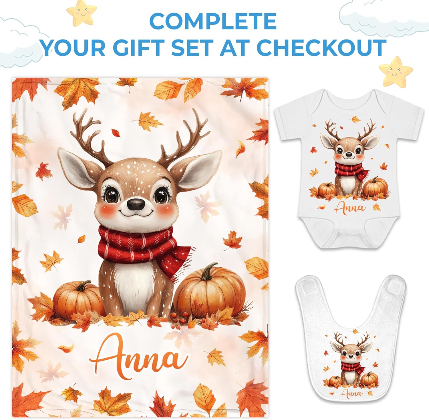 Hyturtle Personalized Fall Reindeer Baby Blanket