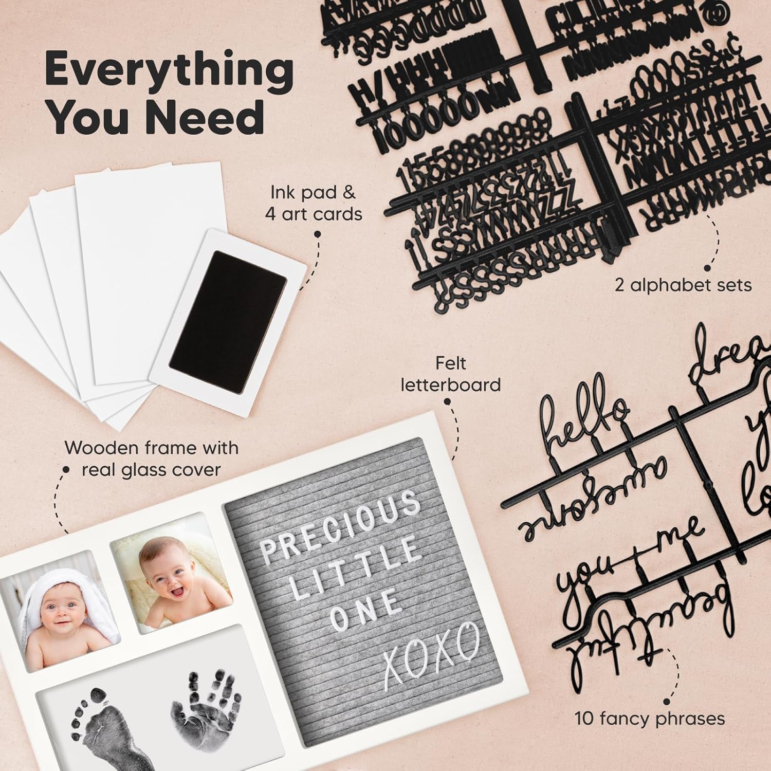 KeaBabies Inkless Hand Footprint Kit with Felt Letterboard