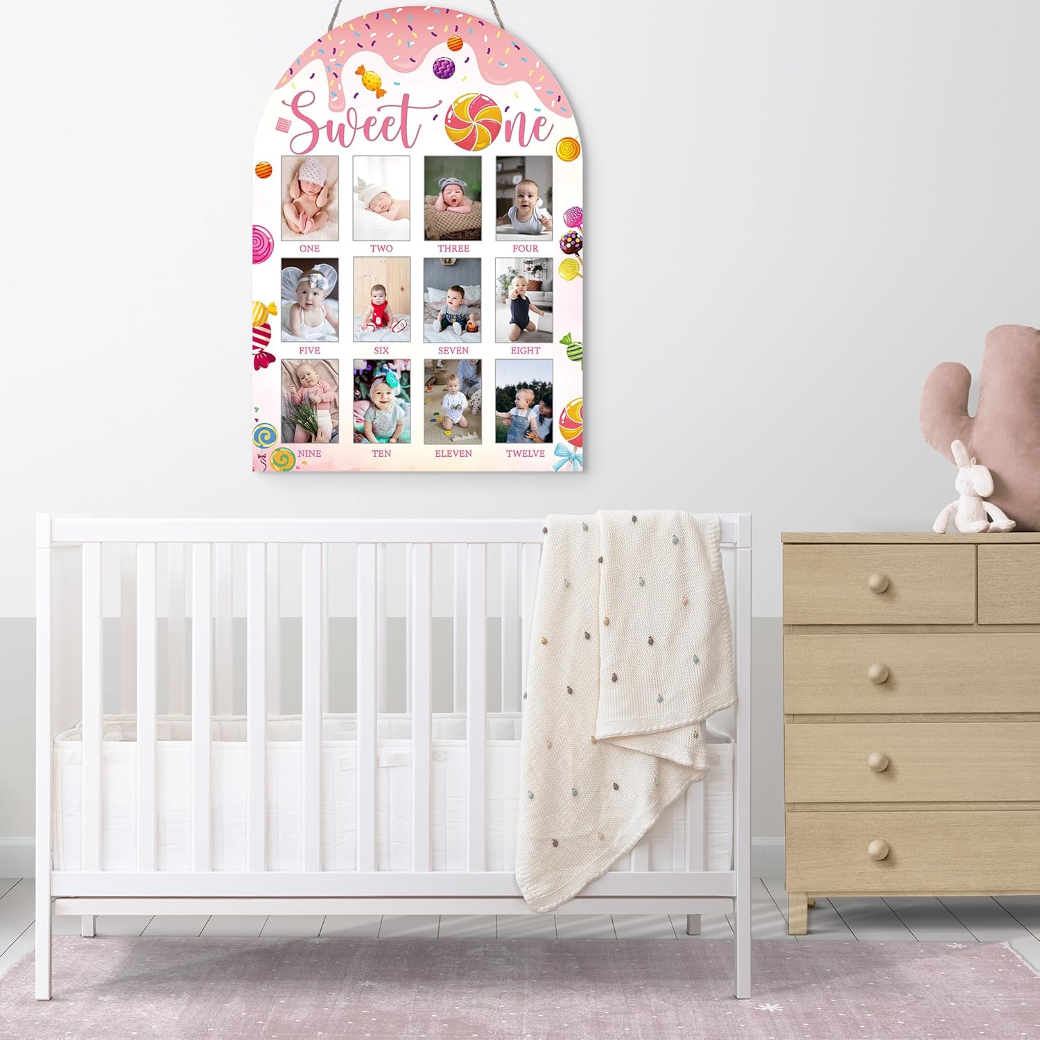 My First Year Photo Board 12 Months Wooden Frame for Baby Milestones