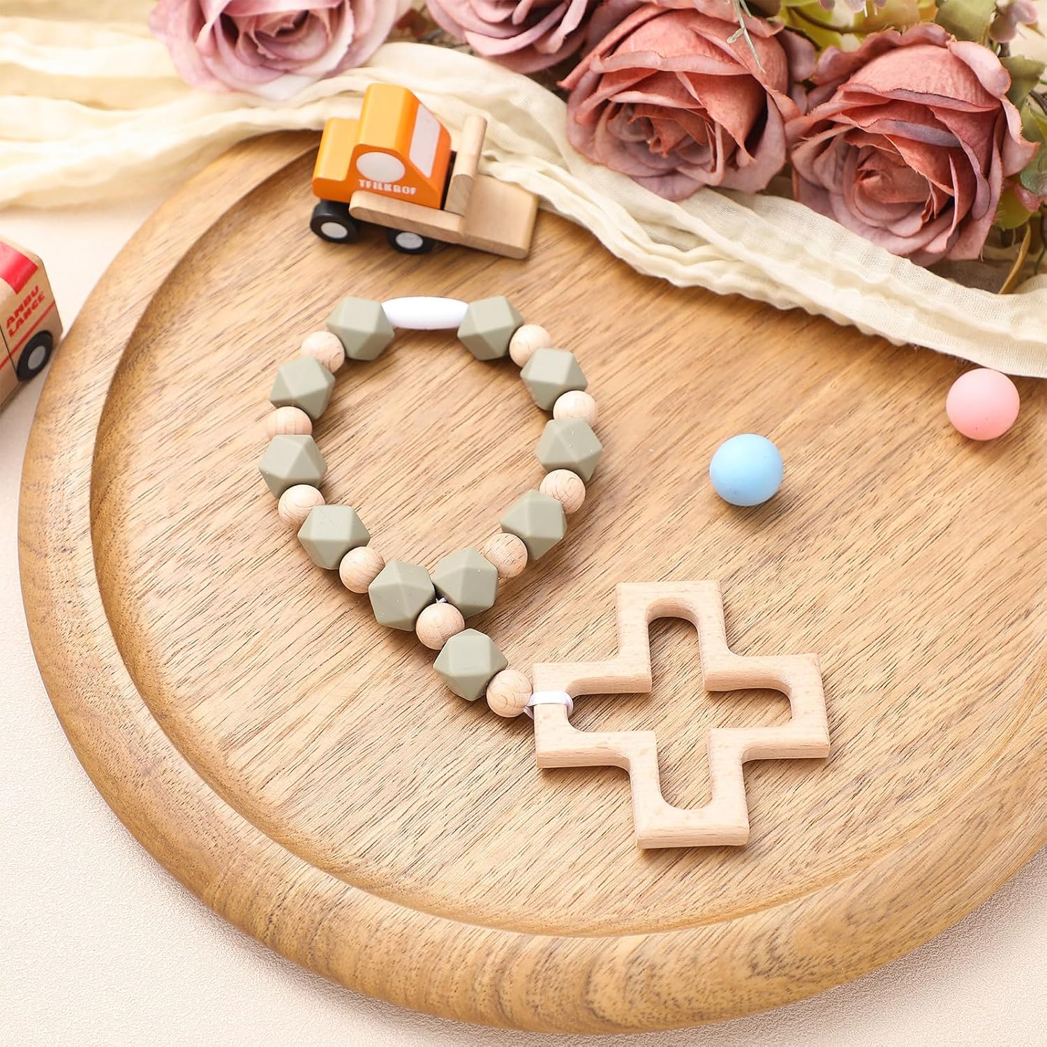 Landical Cross Baptism Silicone Rosary Green