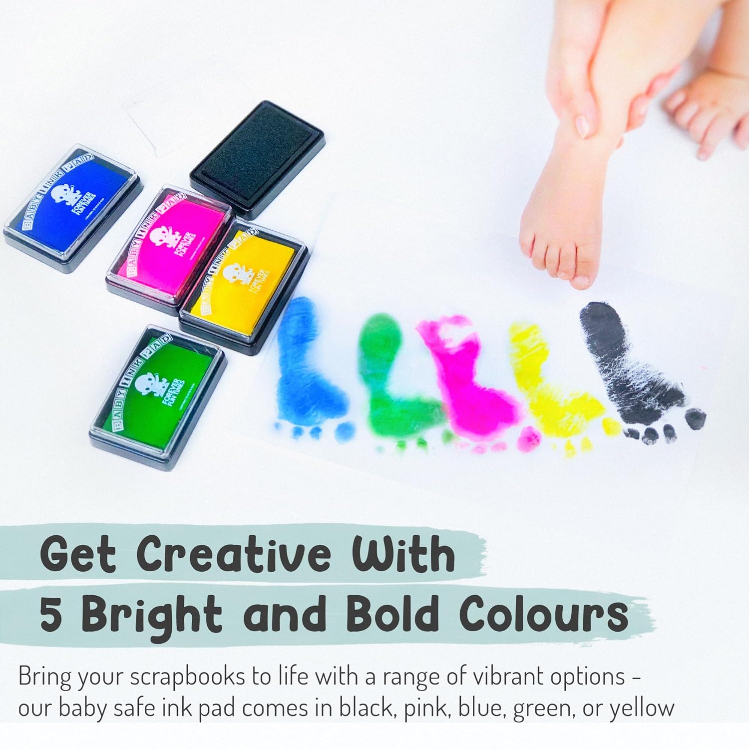 Baby Hand and Footprint Kit by Forever Fun Times Safe Ink Pad with 5 Colors