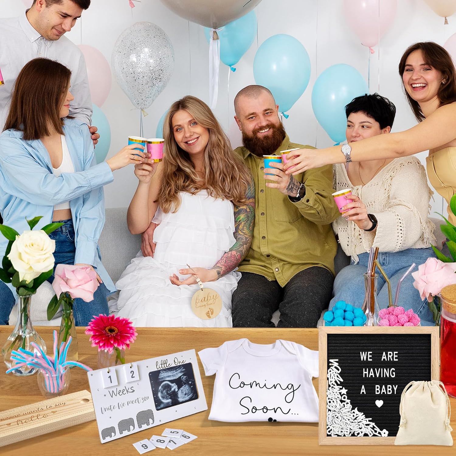 Pregnancy Reveal Kit with Felt Board and Wooden Sign