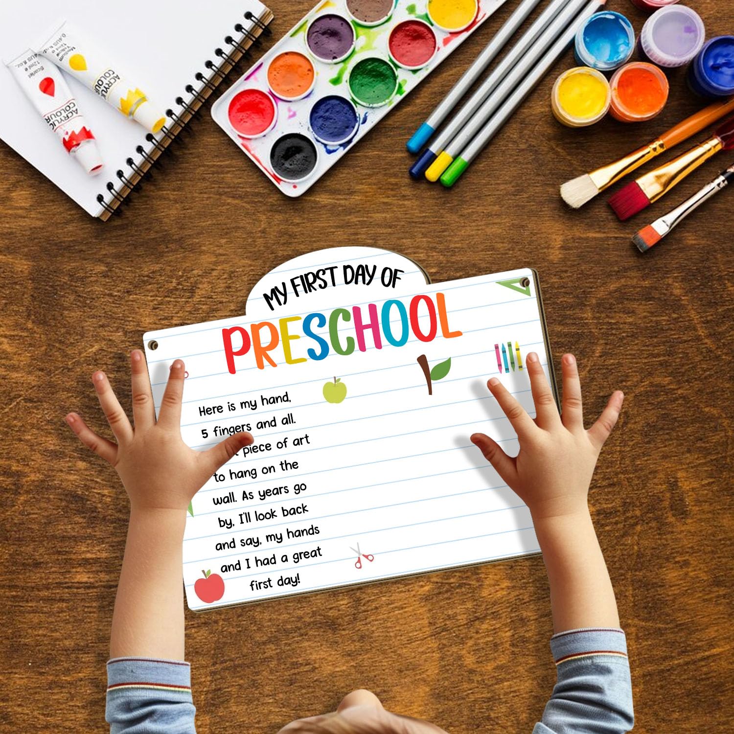 Custom First Day of Preschool Handprint Art Sign Board
