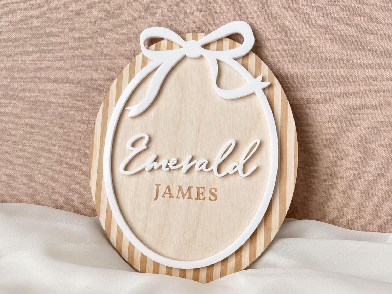 Personalized Baby Boy Name Wall Sign with Blue Bow