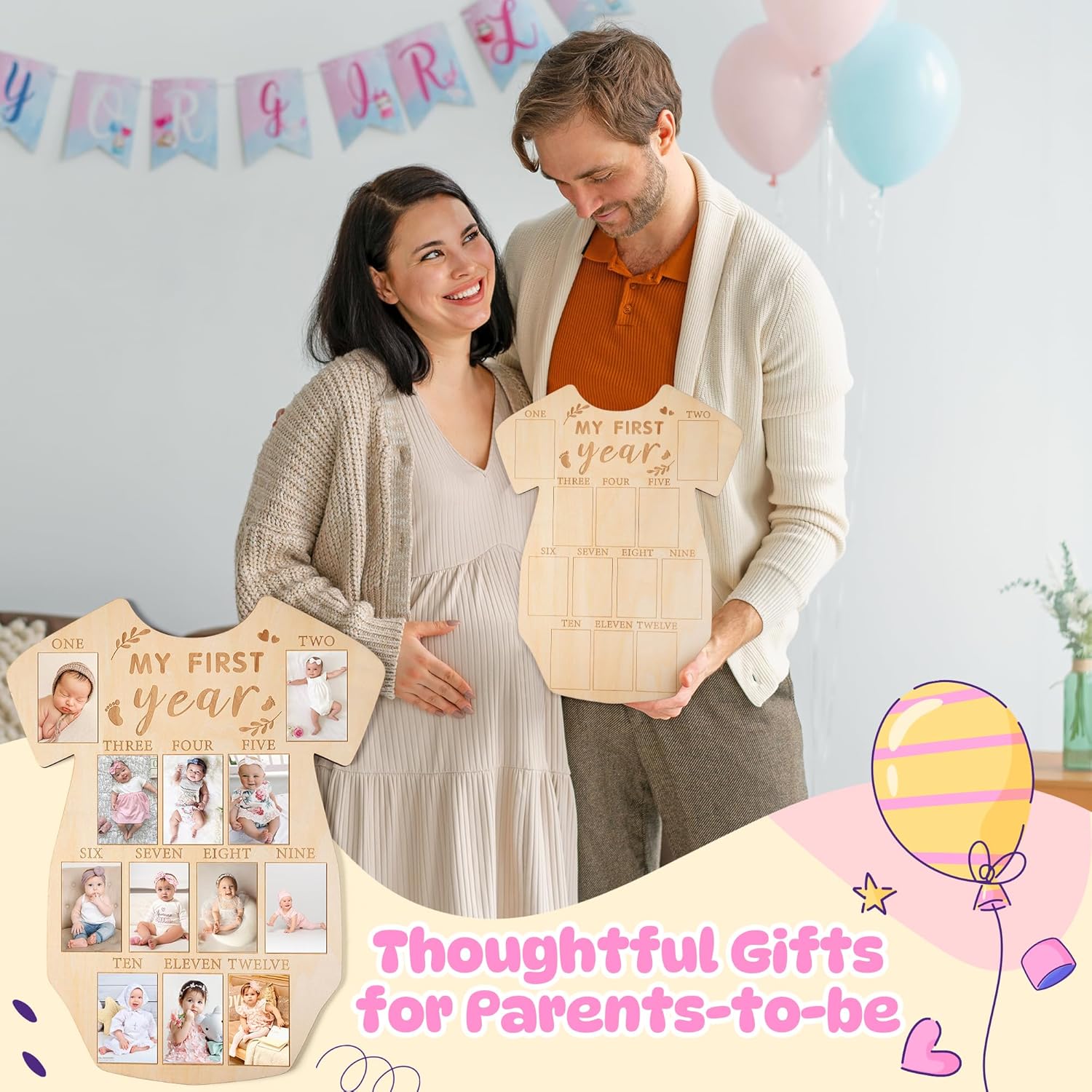 R HORSE 12 Months Milestone Photo Frame Wood Board