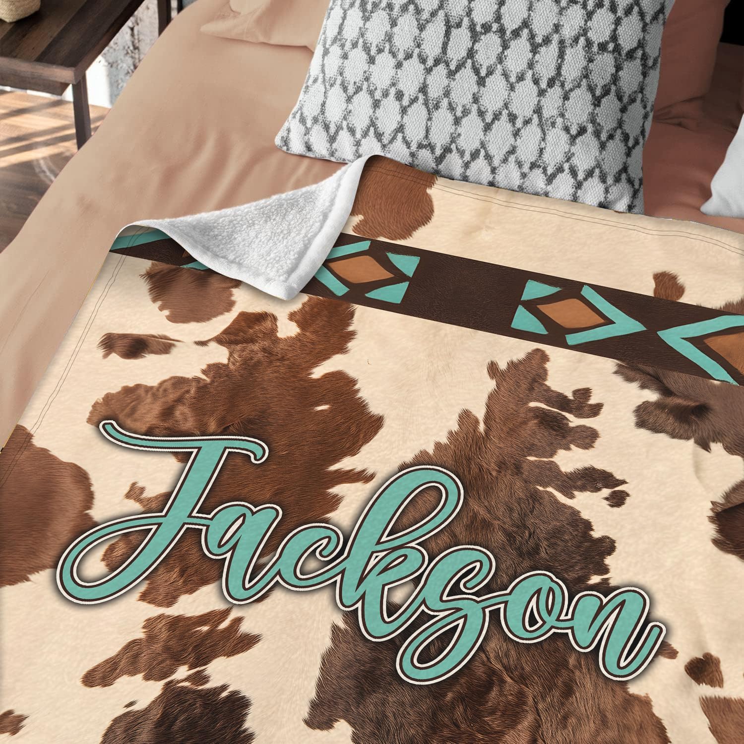 Personalized Baby Blanket with Cow Print - Custom Name Keepsake for Newborns