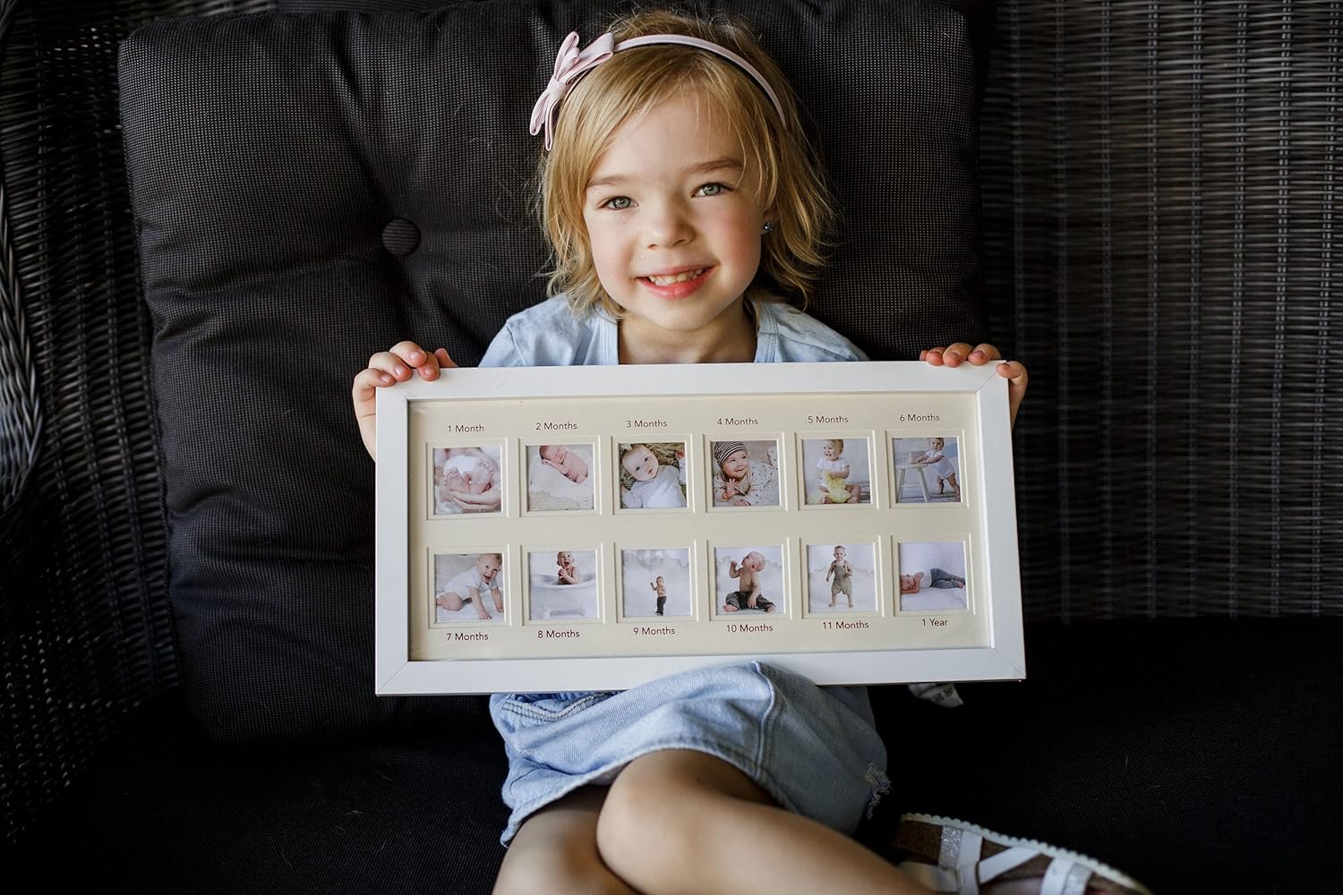 Wood Side Orbis First Year Baby Keepsake Frame with 12 Slots - Pink