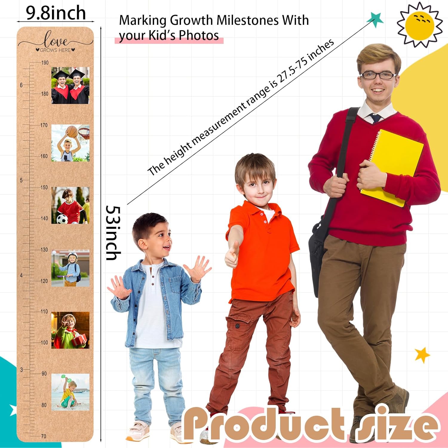 Briwooody Kids Growth Chart Wall Decor