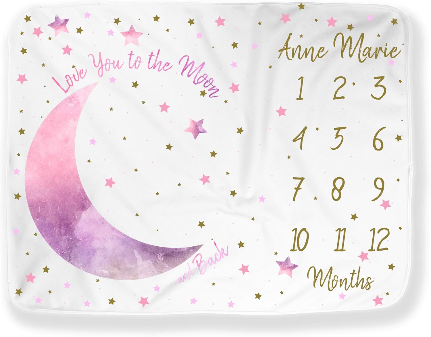 ELLO HOME Stars Moon Milestone Blanket Pink Minky 40x30