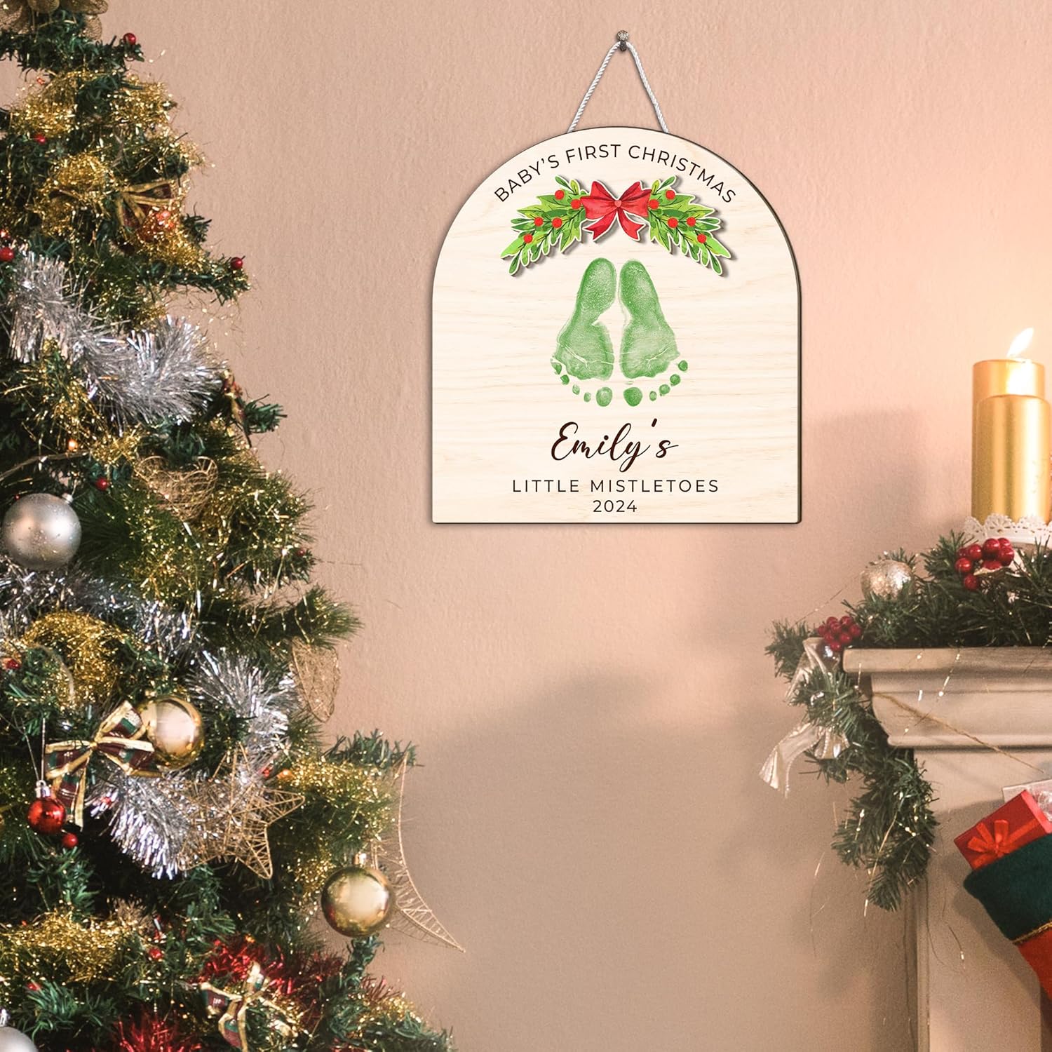 Personalized Christmas Footprint Sign with Baby Name