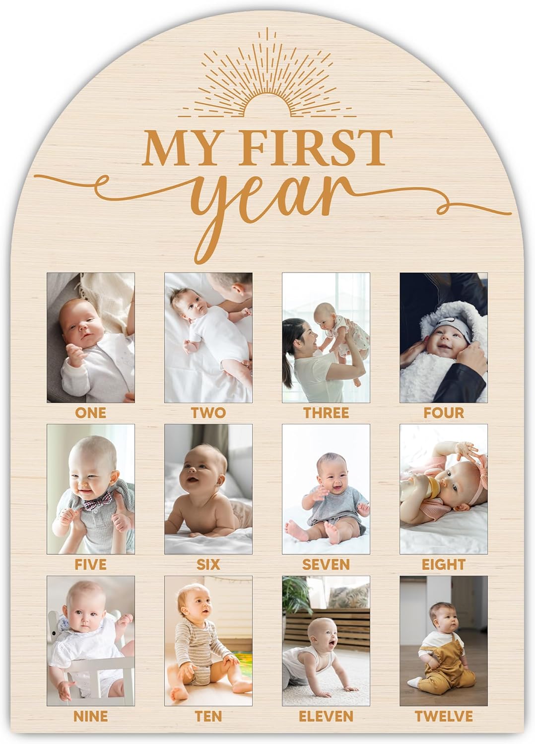 One Year Wood Photo Board for Baby Milestones
