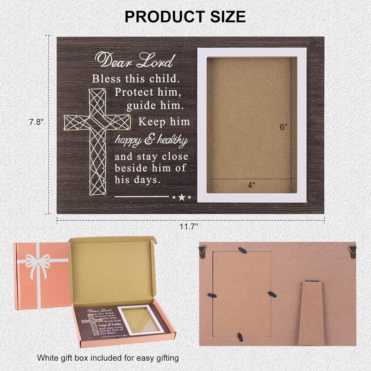 Yakucho Baptism Frame for Boys and Girls - 4x6 Inch Double Frame with Blessing Card