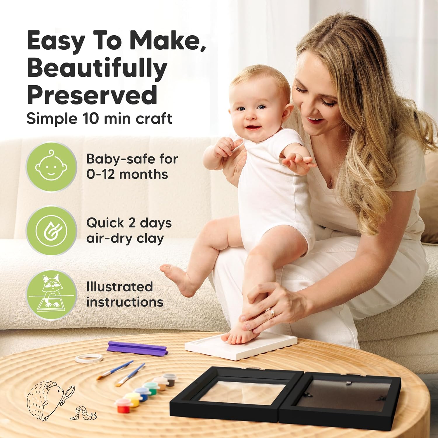 KeaBabies Baby Hand and Footprint Kit - Quick Dry Clay Onyx Black