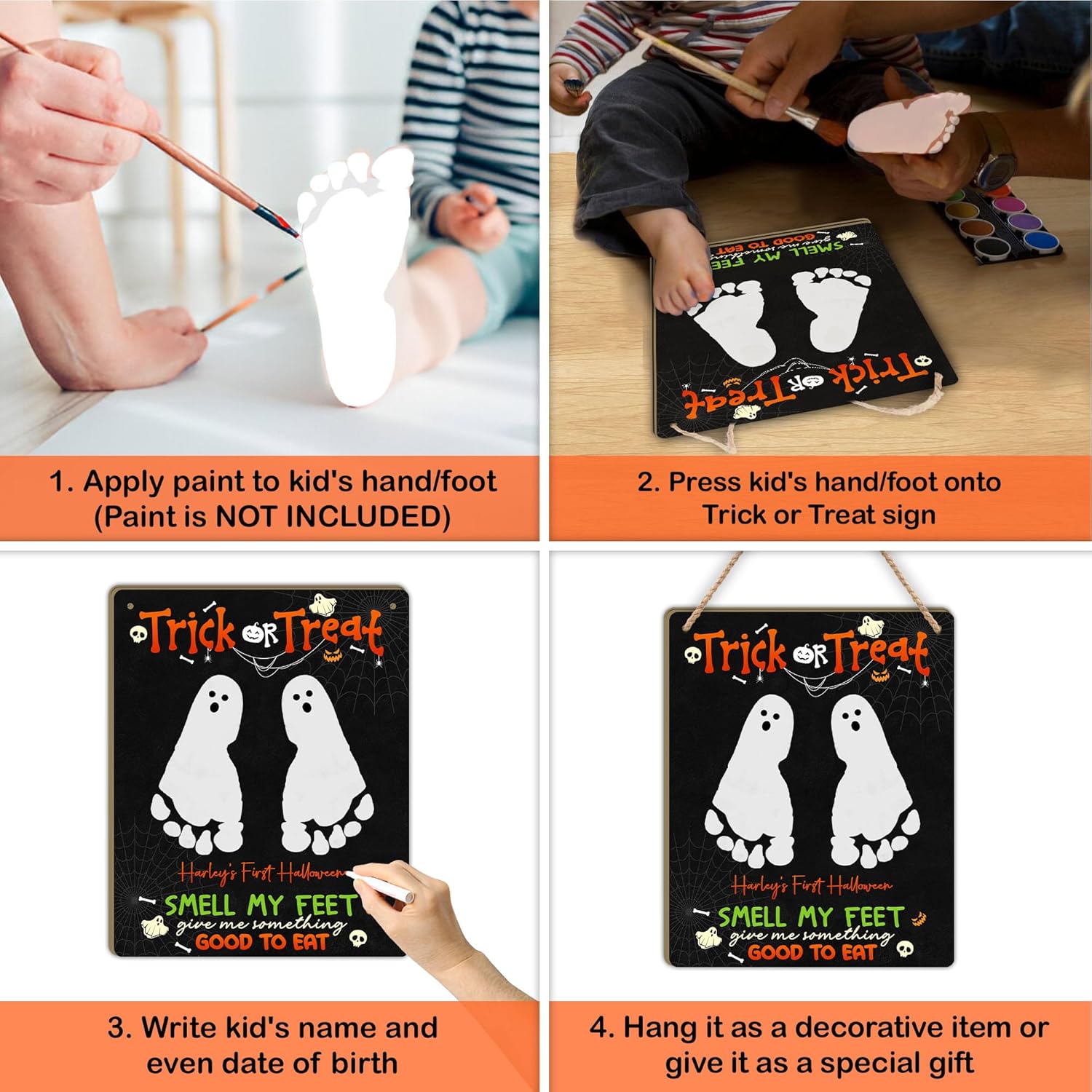 Babys First Halloween Footprint Wooden Sign
