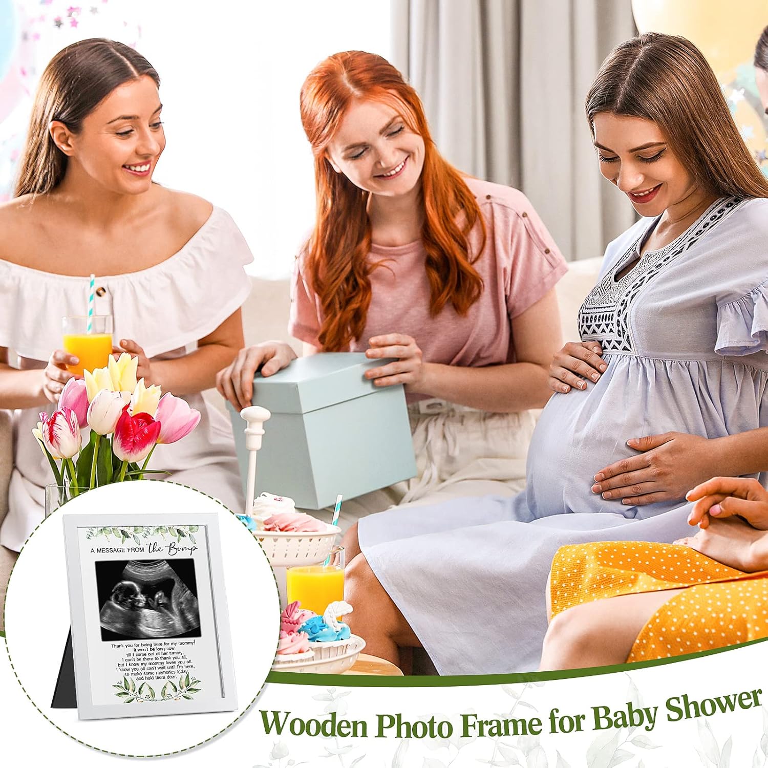Tatuo Sonogram Frame Baby Shower Keepsake Green Leaves