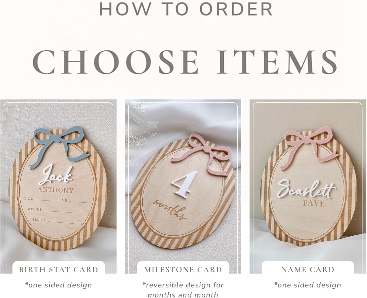 Custom Personalized Wooden Birth Stats Sign with Blue Bow
