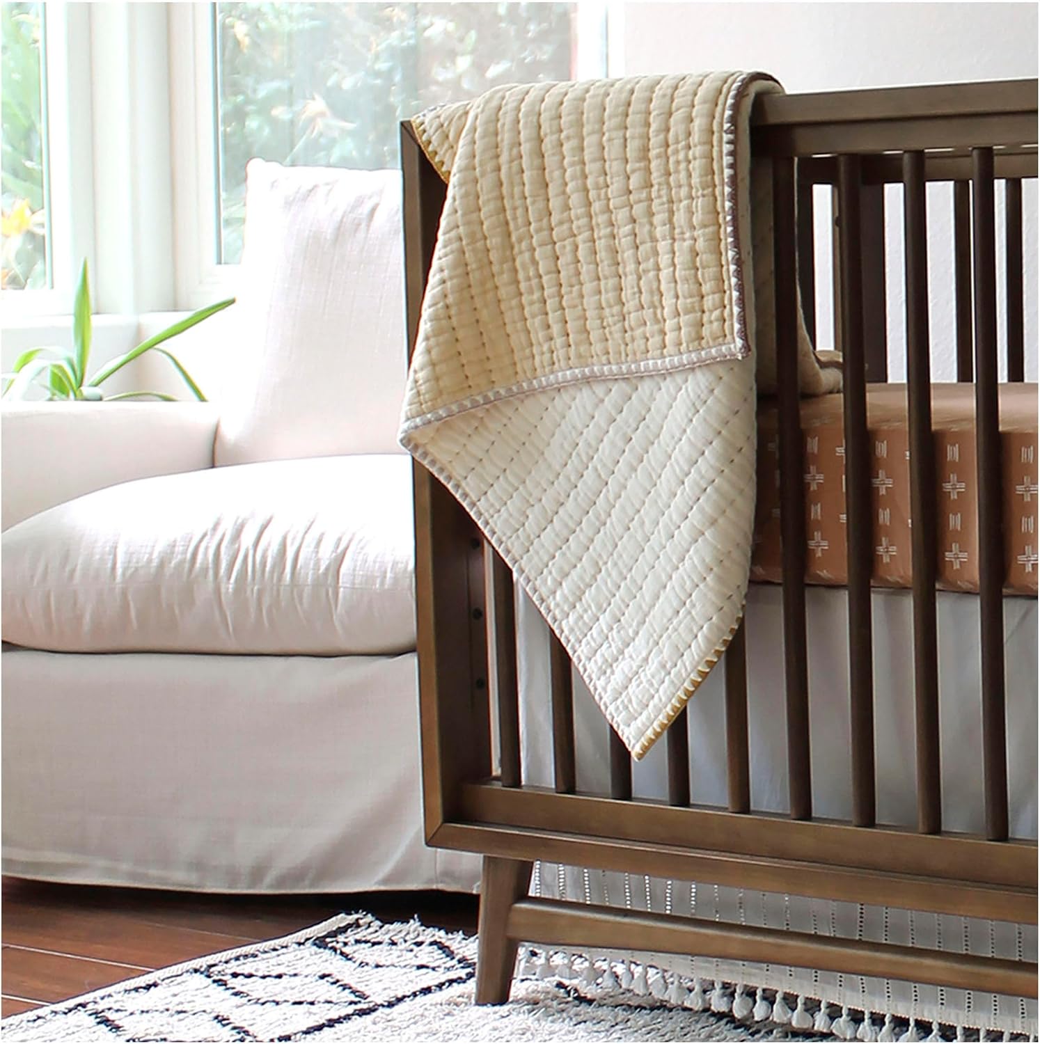 Crane Baby Quilted Cotton Blanket 36x36 Light Yellow