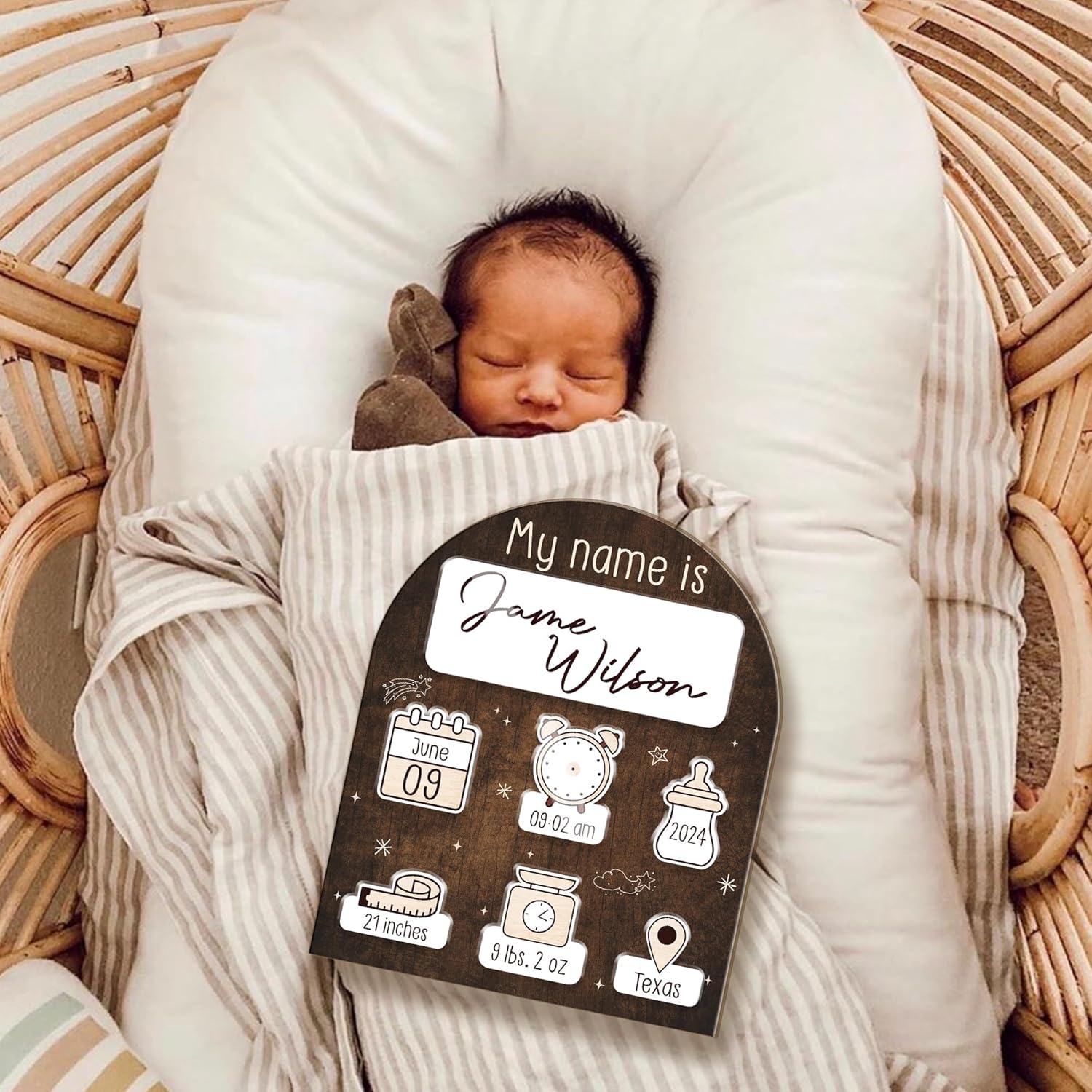 Mondily Baby Welcome Sign with Birth Stats