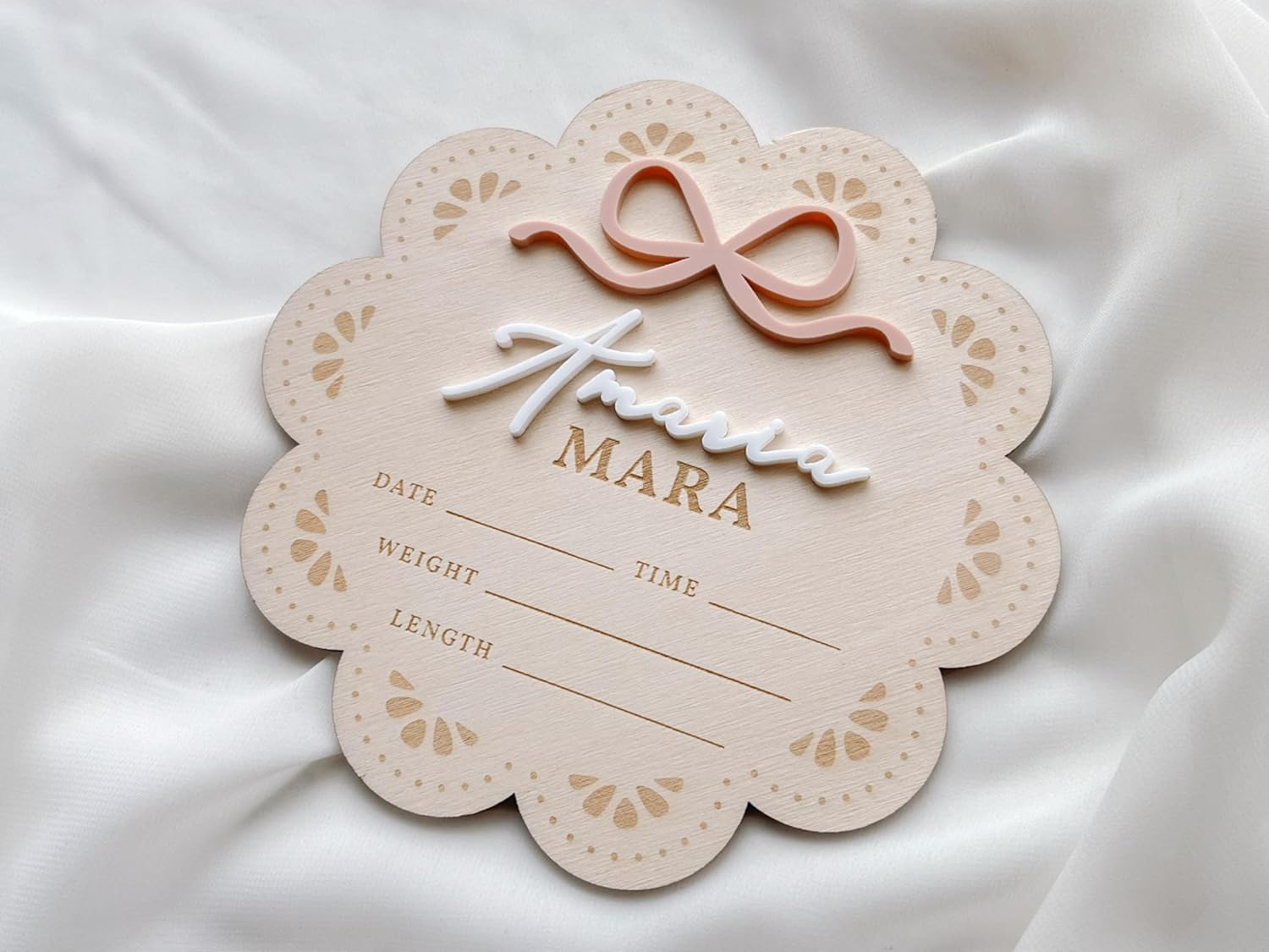 Personalized Baby Birth Announcement Sign with Scalloped Floral Design 1