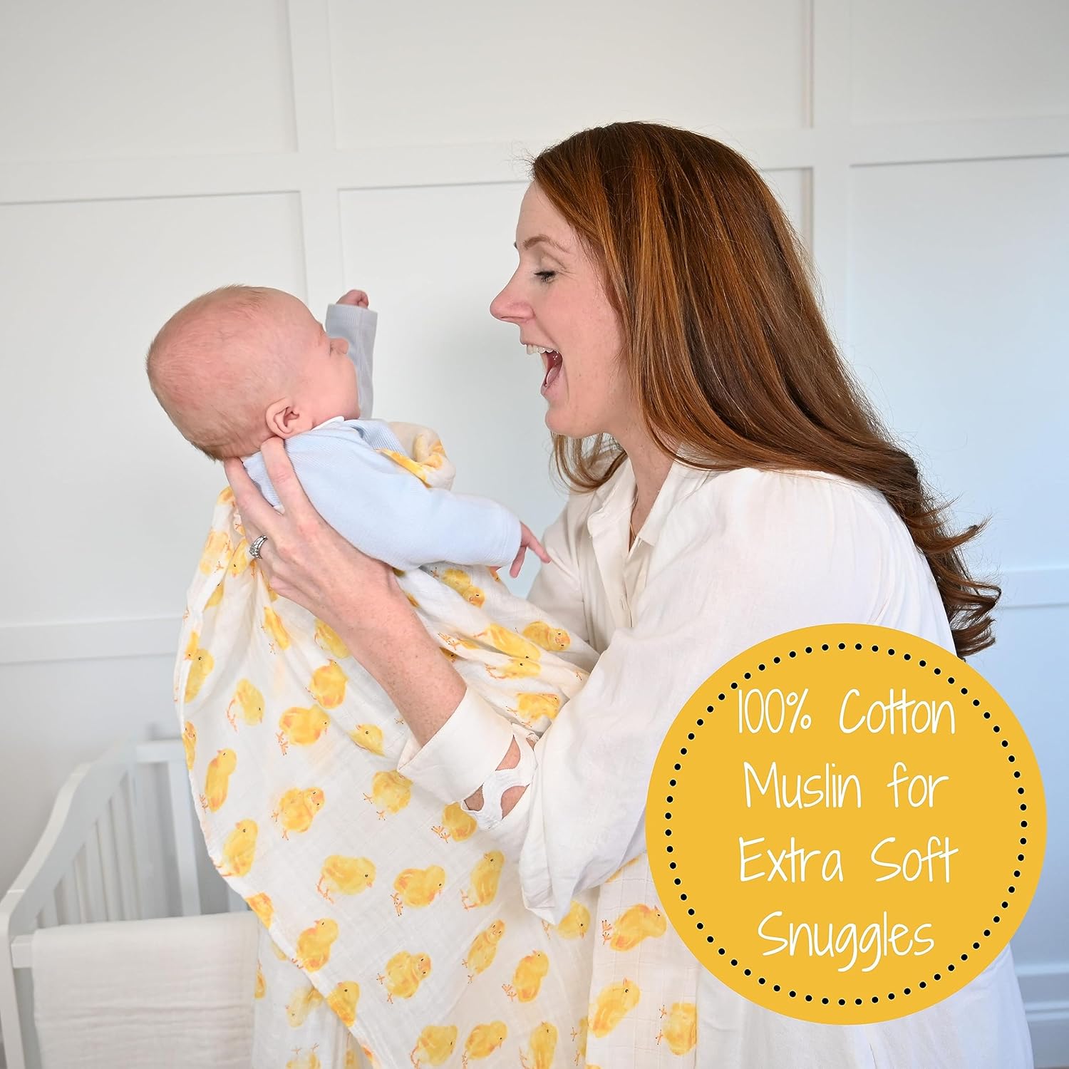 LollyBanks Swaddle Blanket - Chick Print 47x47 Inches