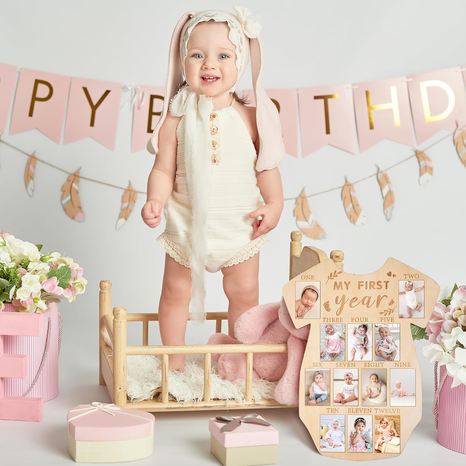 R HORSE 12 Months Milestone Photo Frame Wood Board