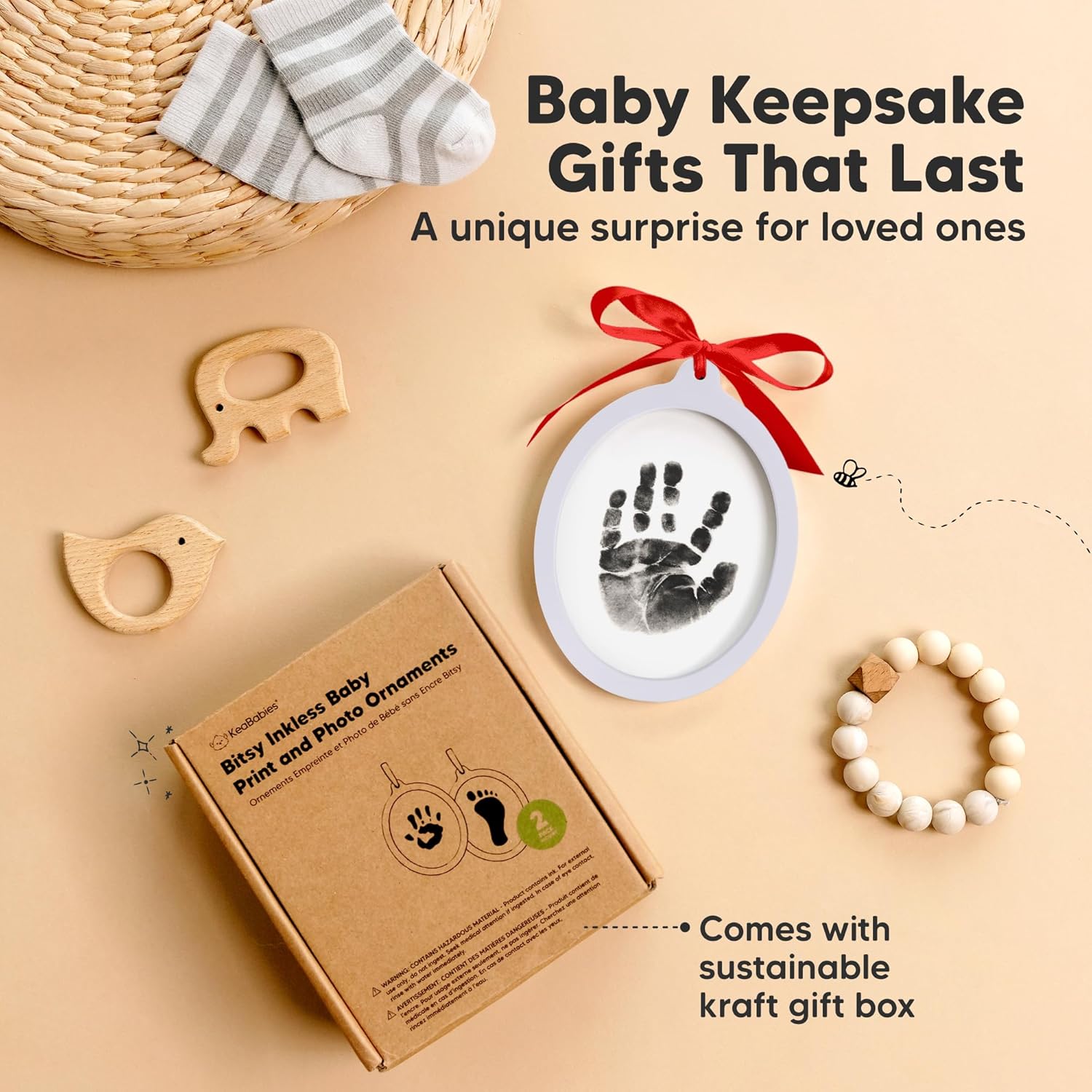 KeaBabies Inkless Baby Hand and Footprint Ornament Kit