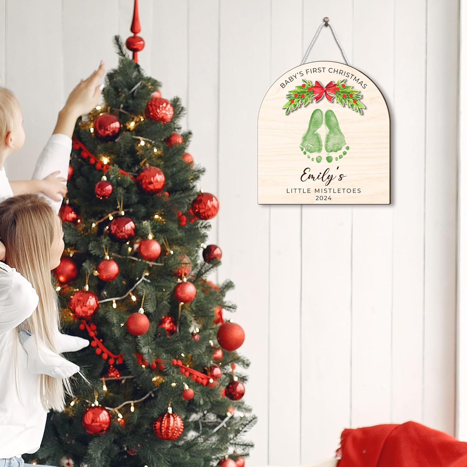 Personalized Christmas Footprint Sign with Baby Name