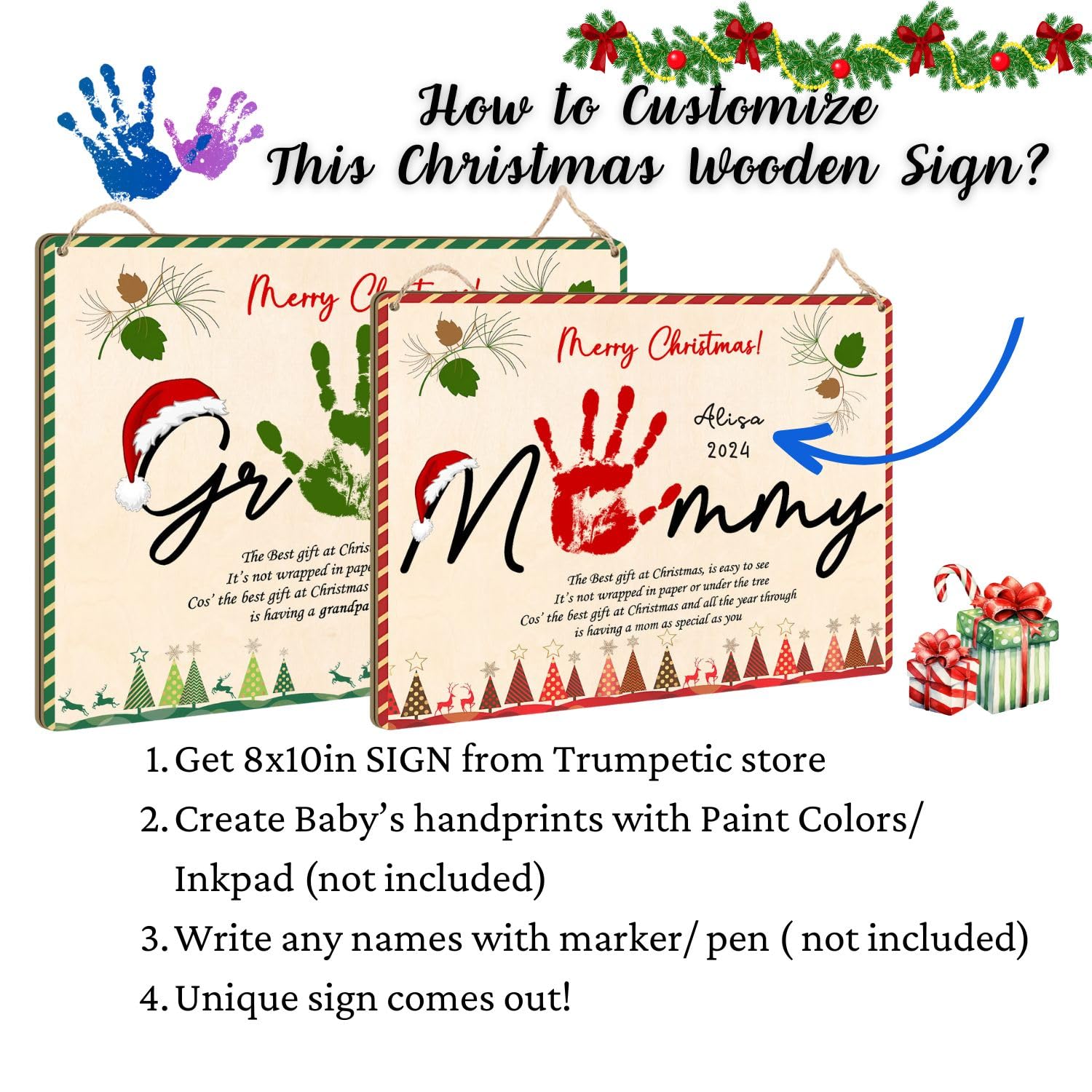 Custom Christmas Handprint Sign for Grandma 8x10