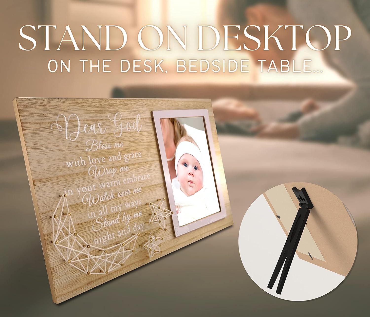 Baptism Gifts for Girls Boys - Wooden 4x6 Frame with Blessing Art