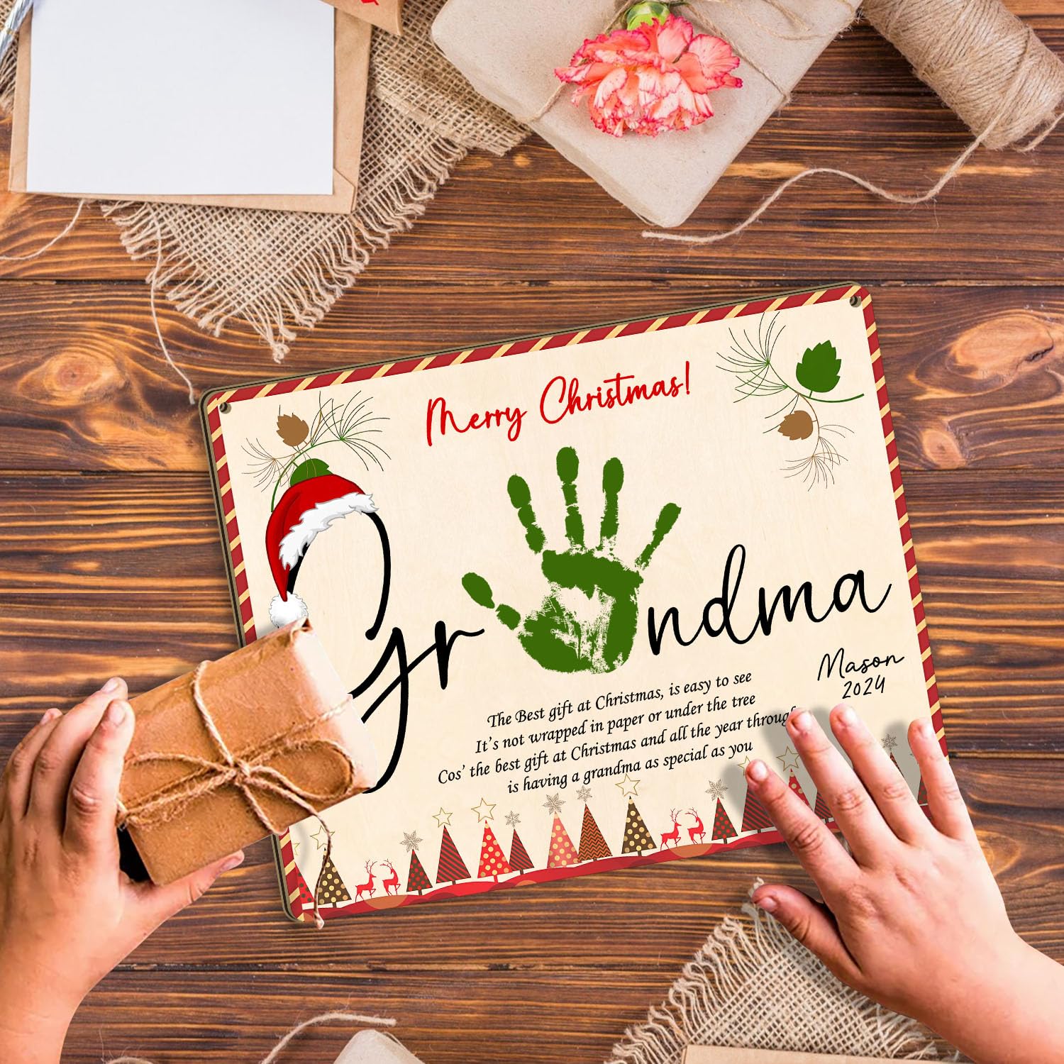 Custom Christmas Handprint Sign for Grandma 8x10