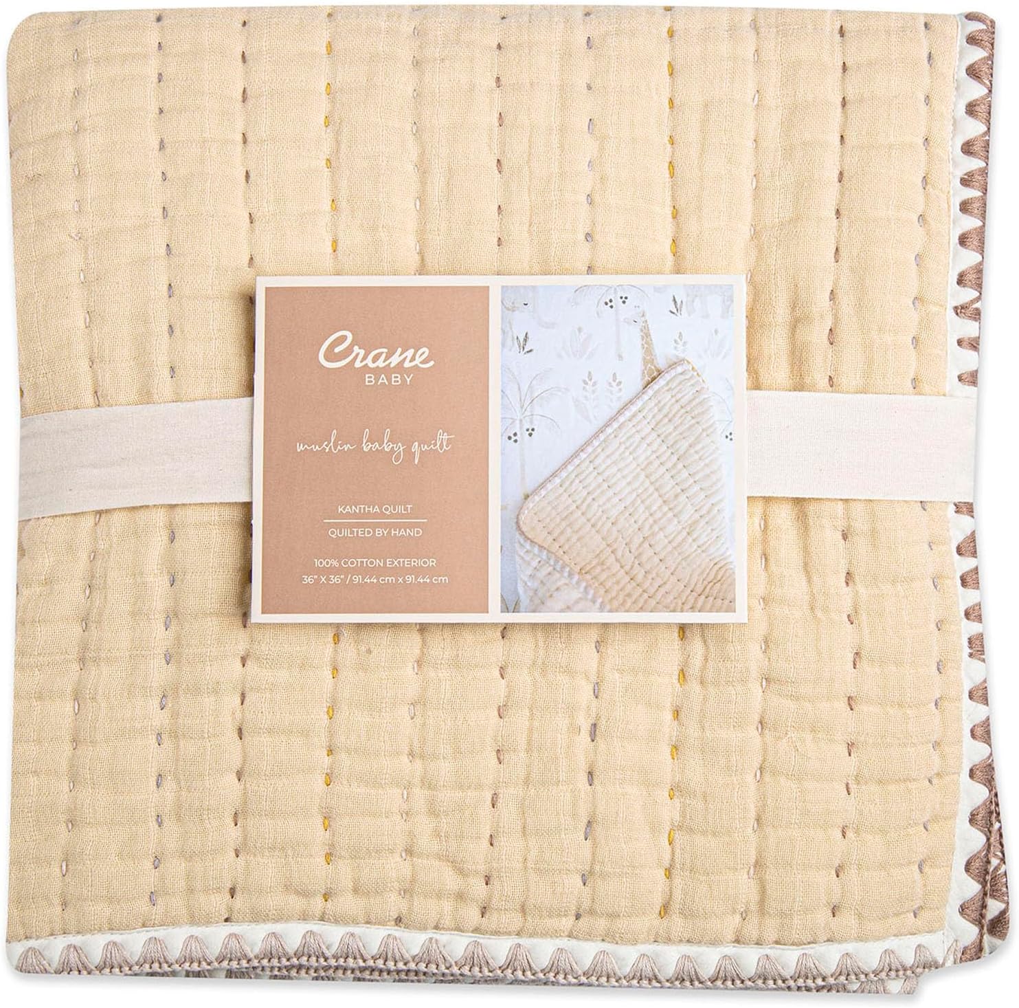 Crane Baby Quilted Cotton Blanket 36x36 Light Yellow