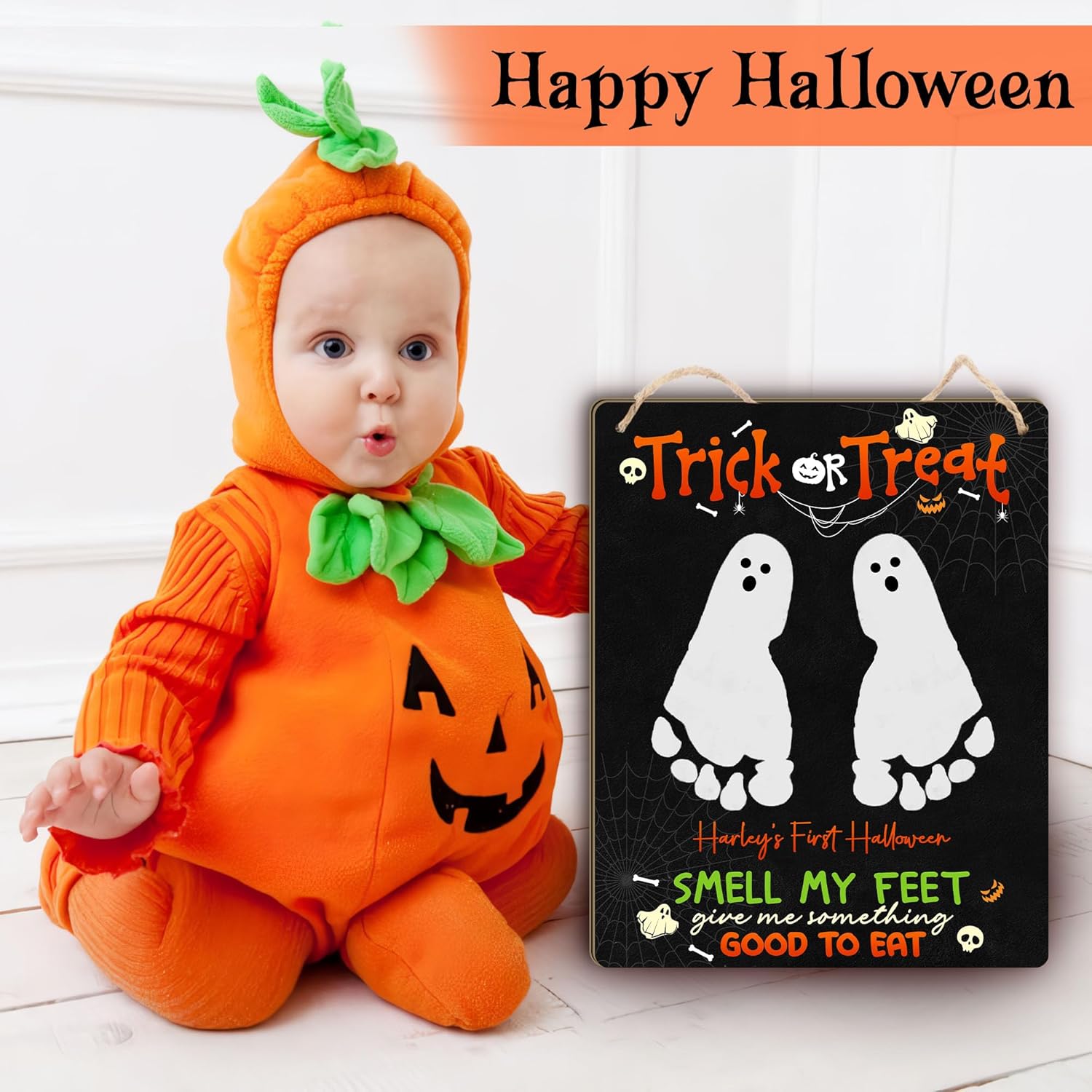 Babys First Halloween Footprint Wooden Sign