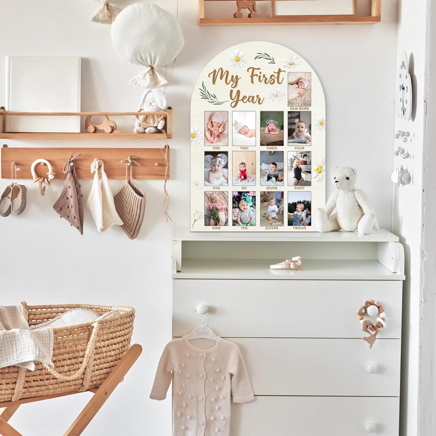 My First Year Milestone Photo Board 12 Months Wooden Frame