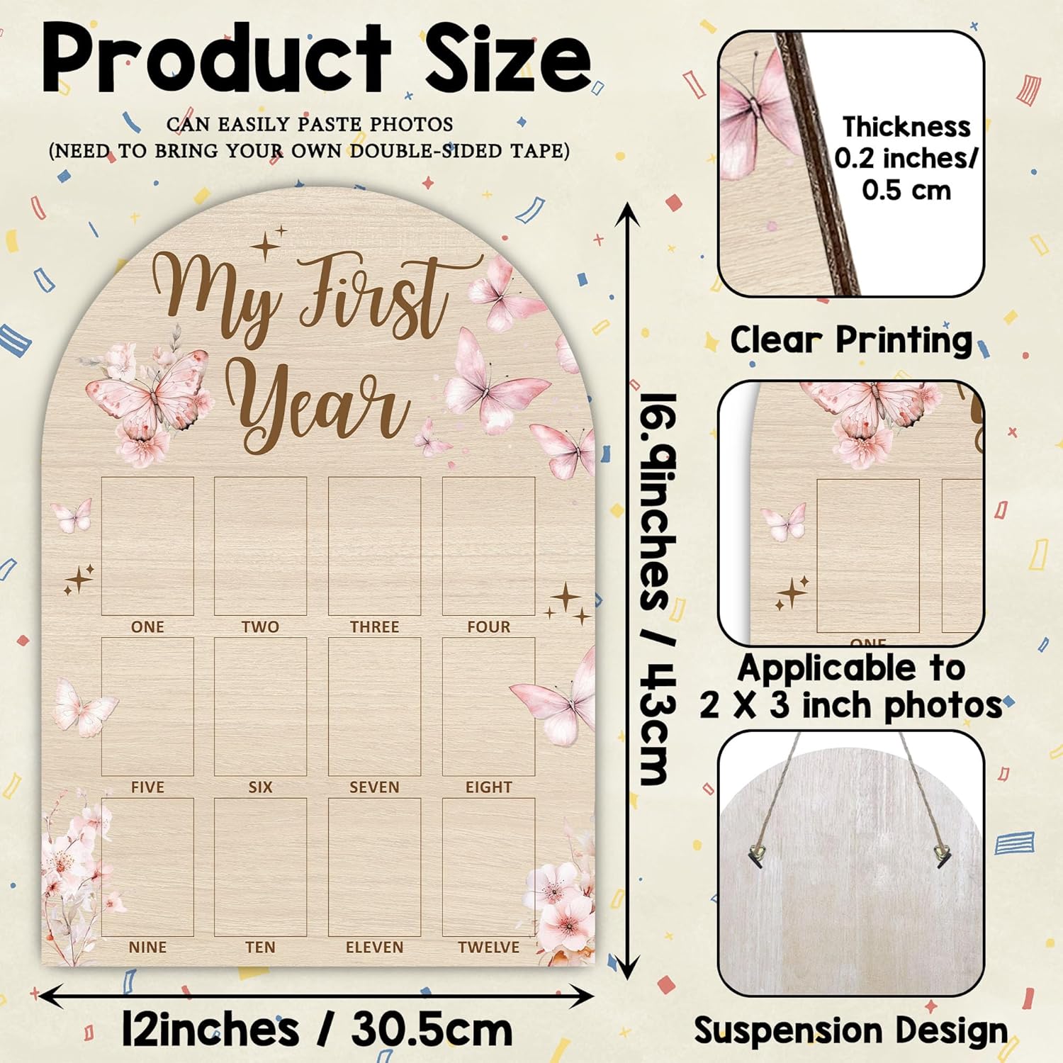 My First Year Milestone Photo Board - Pink Butterfly Decor