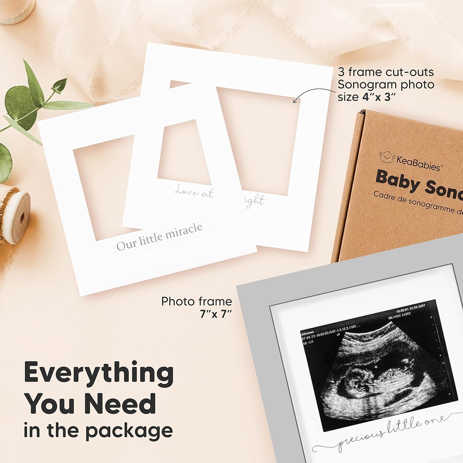 KeaBabies 4-Pack Inkless Hand Footprint Kit - Modern Sonogram Frame with Gift Box