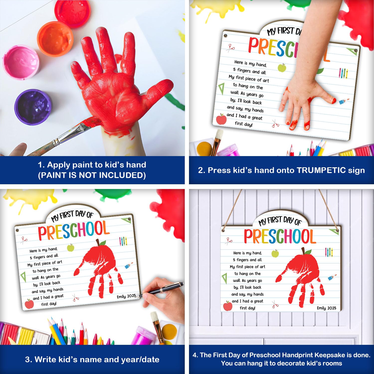Custom First Day of Preschool Handprint Art Sign Board