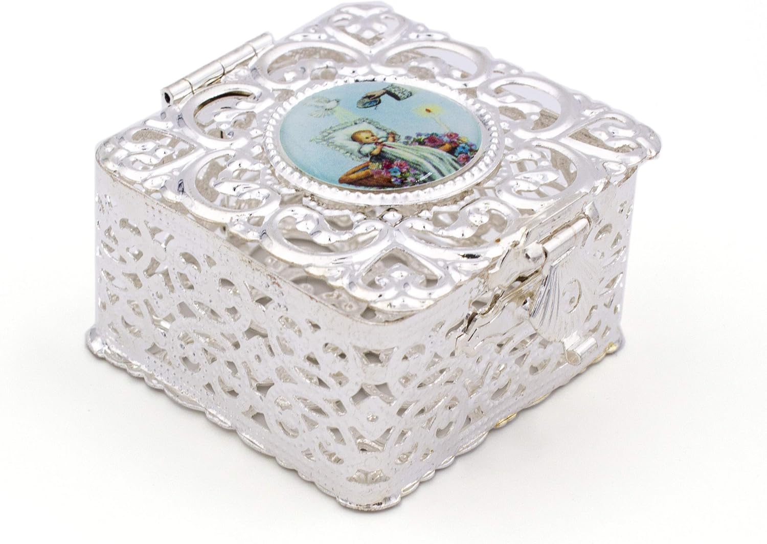 My First Baptism Gift Set for Baby Boy - Silver Rosary Box with Light Blue Pearl Rosary 1