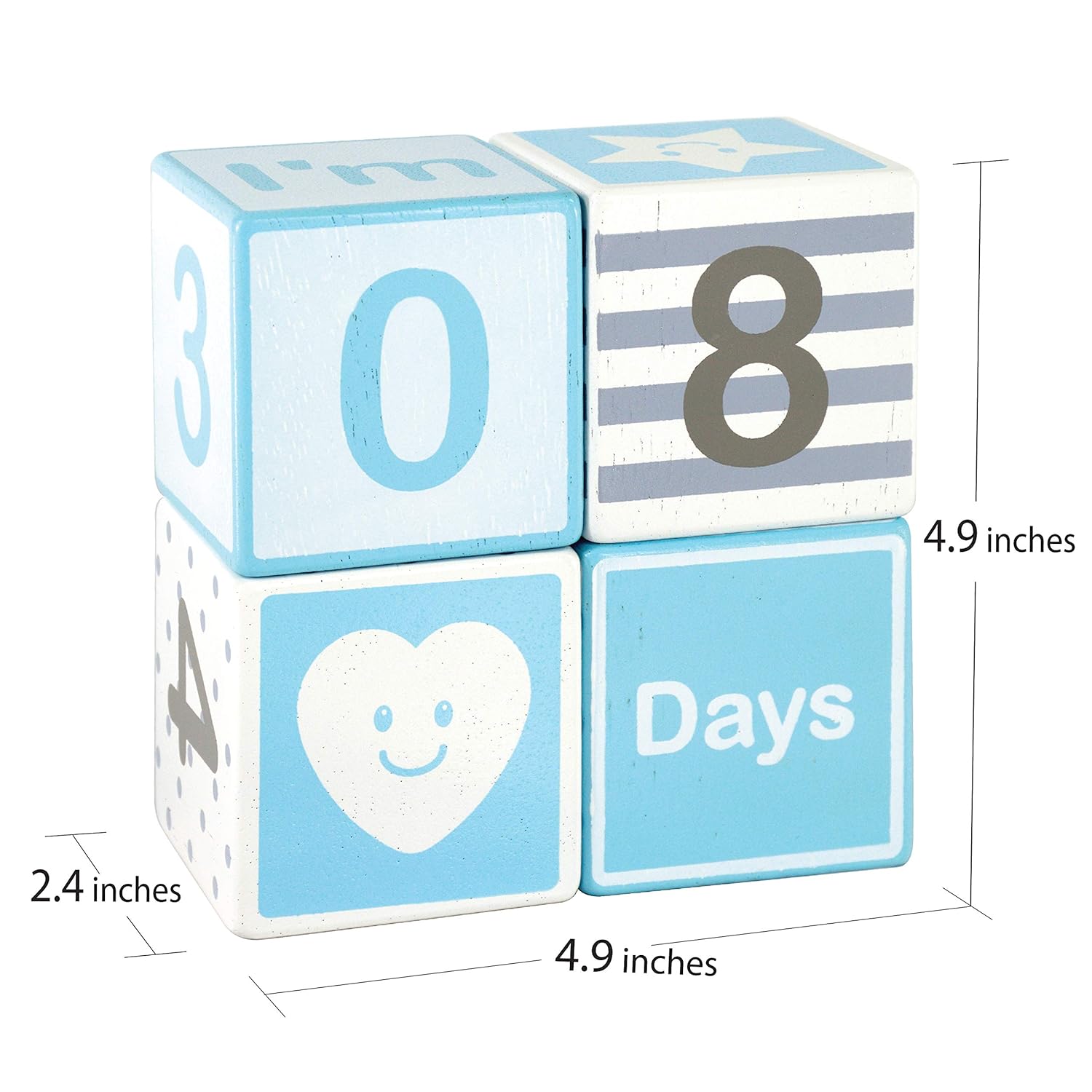 Im Solid Wood Milestone Blocks for Baby Growth 4 Pcs Blue