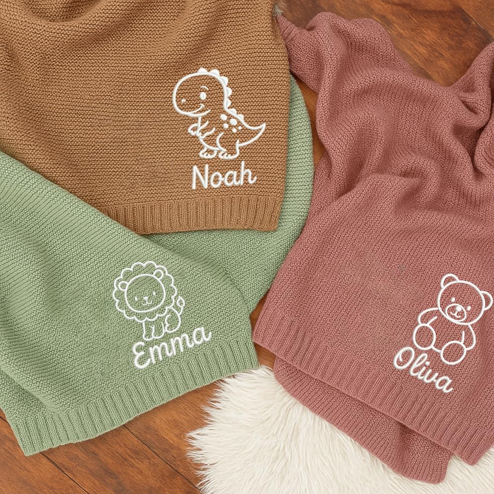 Personalized Baby Knit Blanket 30x40in with Name Animal