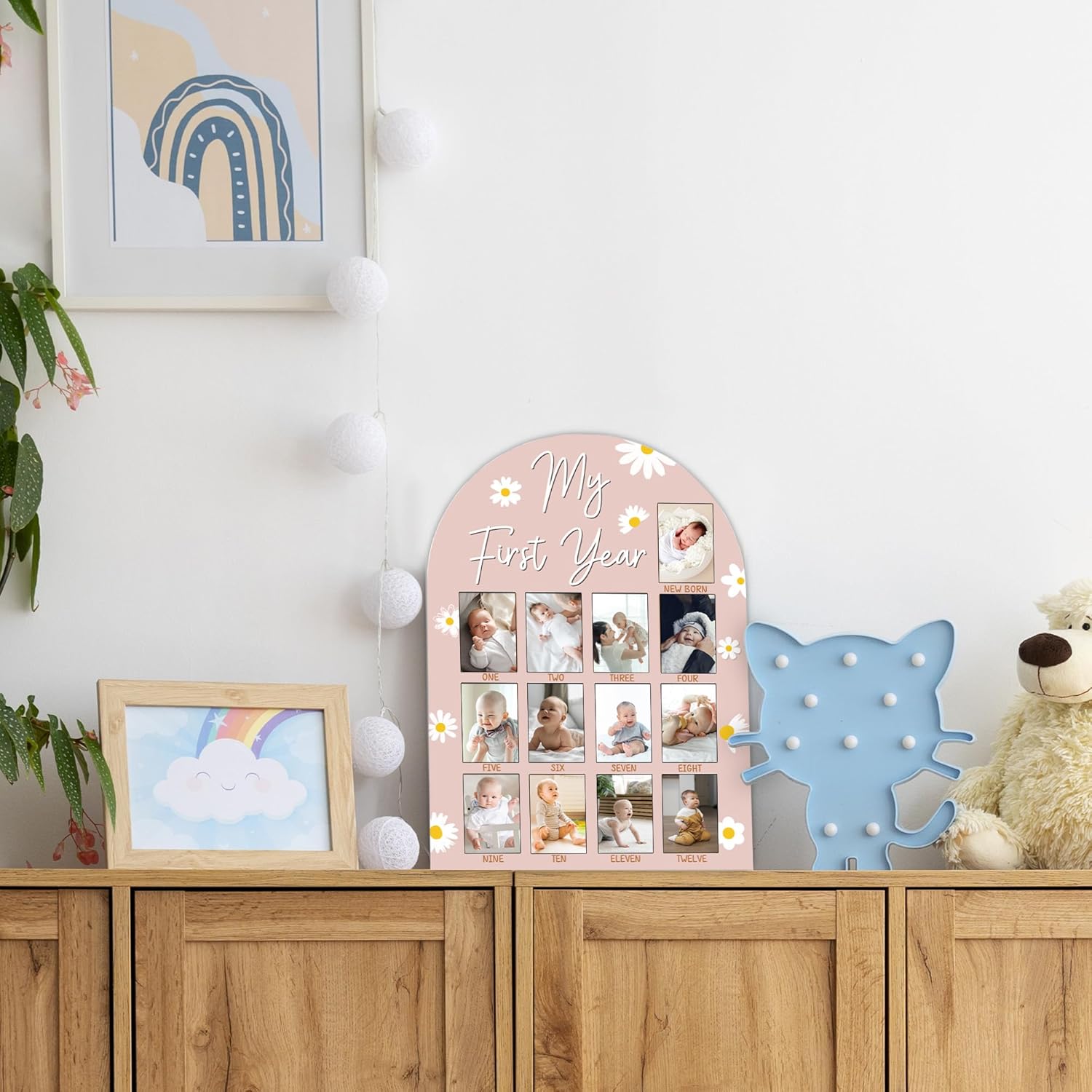 One Year Wood Photo Board for Baby Milestones 1