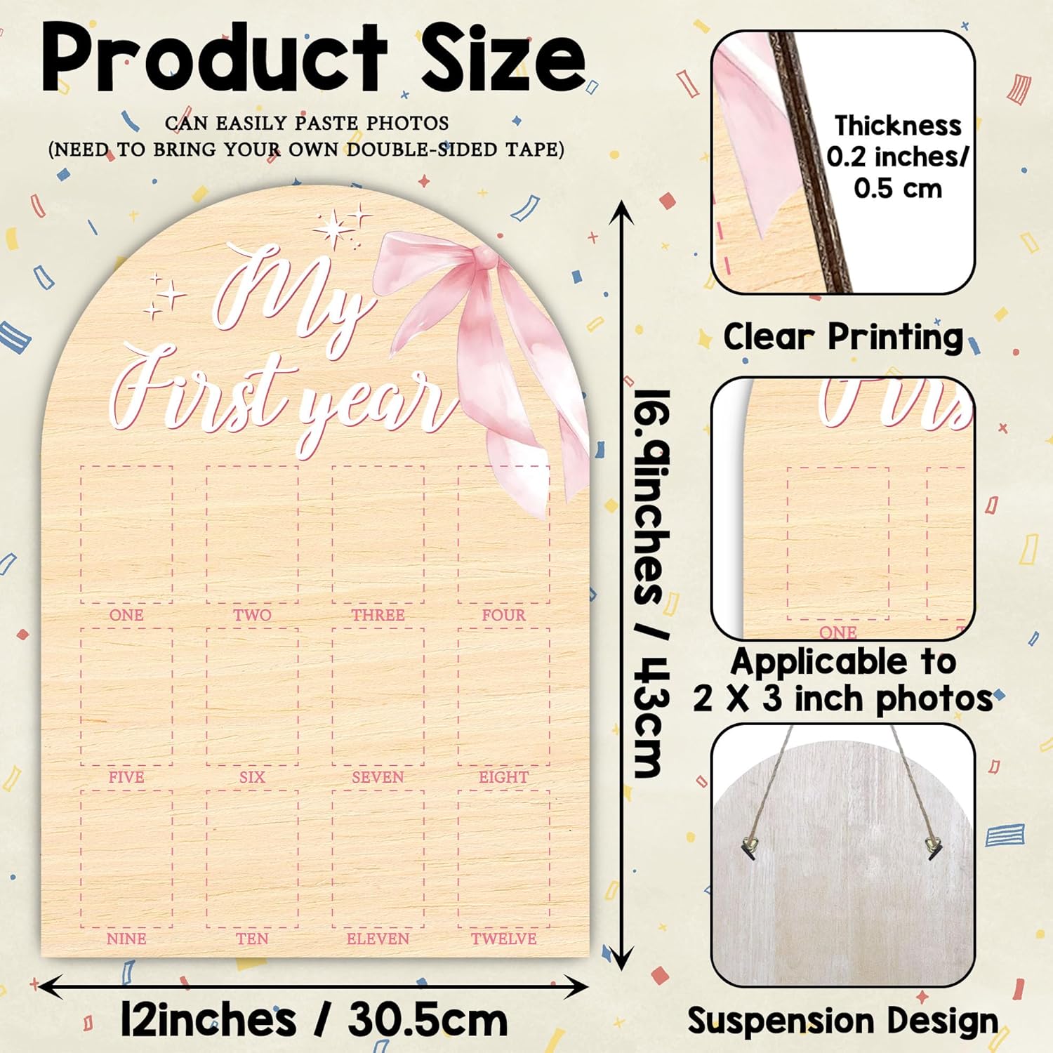 My First Year Milestone Photo Board with Pink Bow Decor